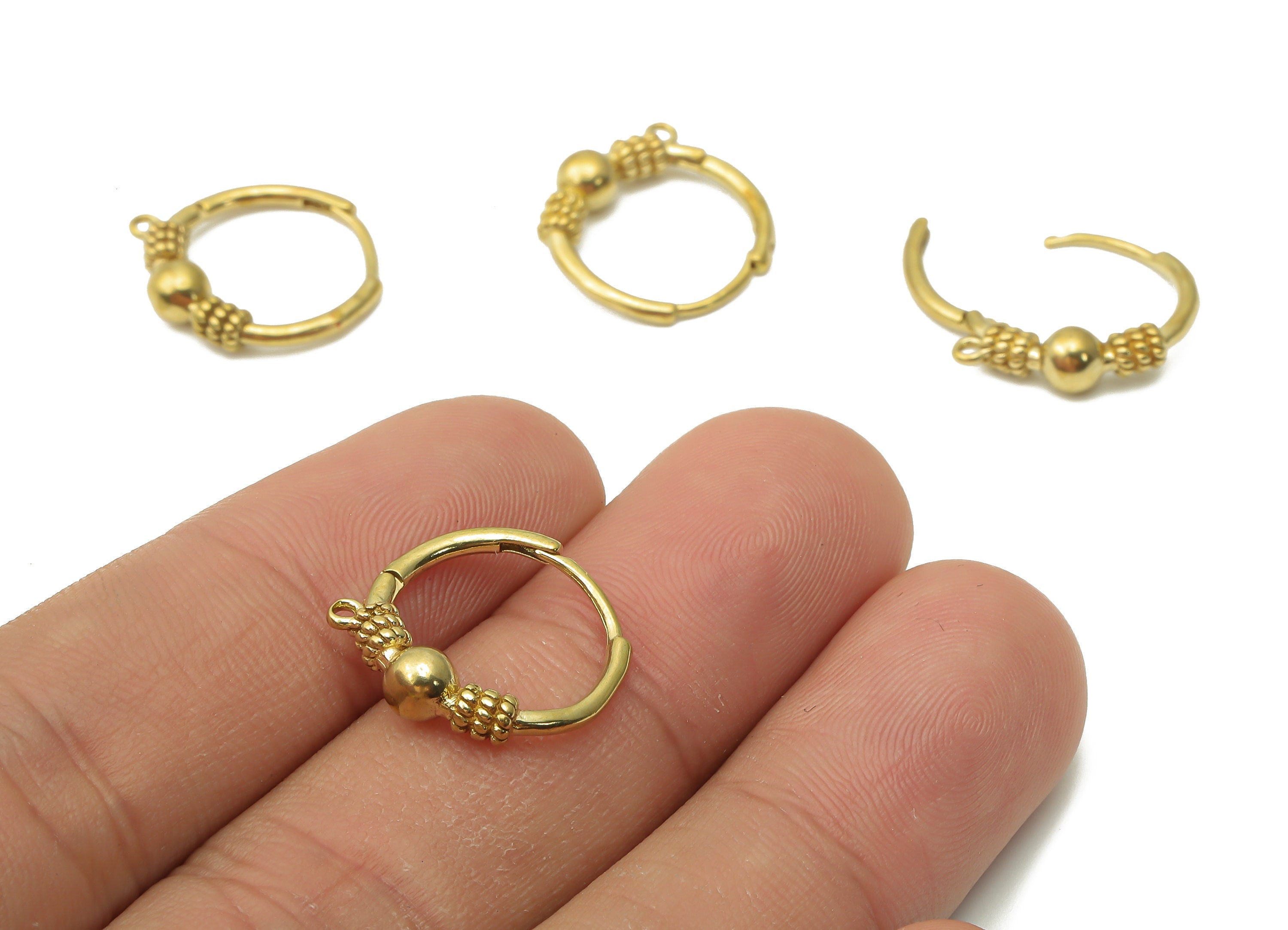 Brass Hoop Earring - Raw Brass Ball Ring Huggie With Loop Earring - Brass Round pendant - Rope Textured Clasps - 17.15x16.1x4.2mm- PP7594 - DOMEDBAZAAR