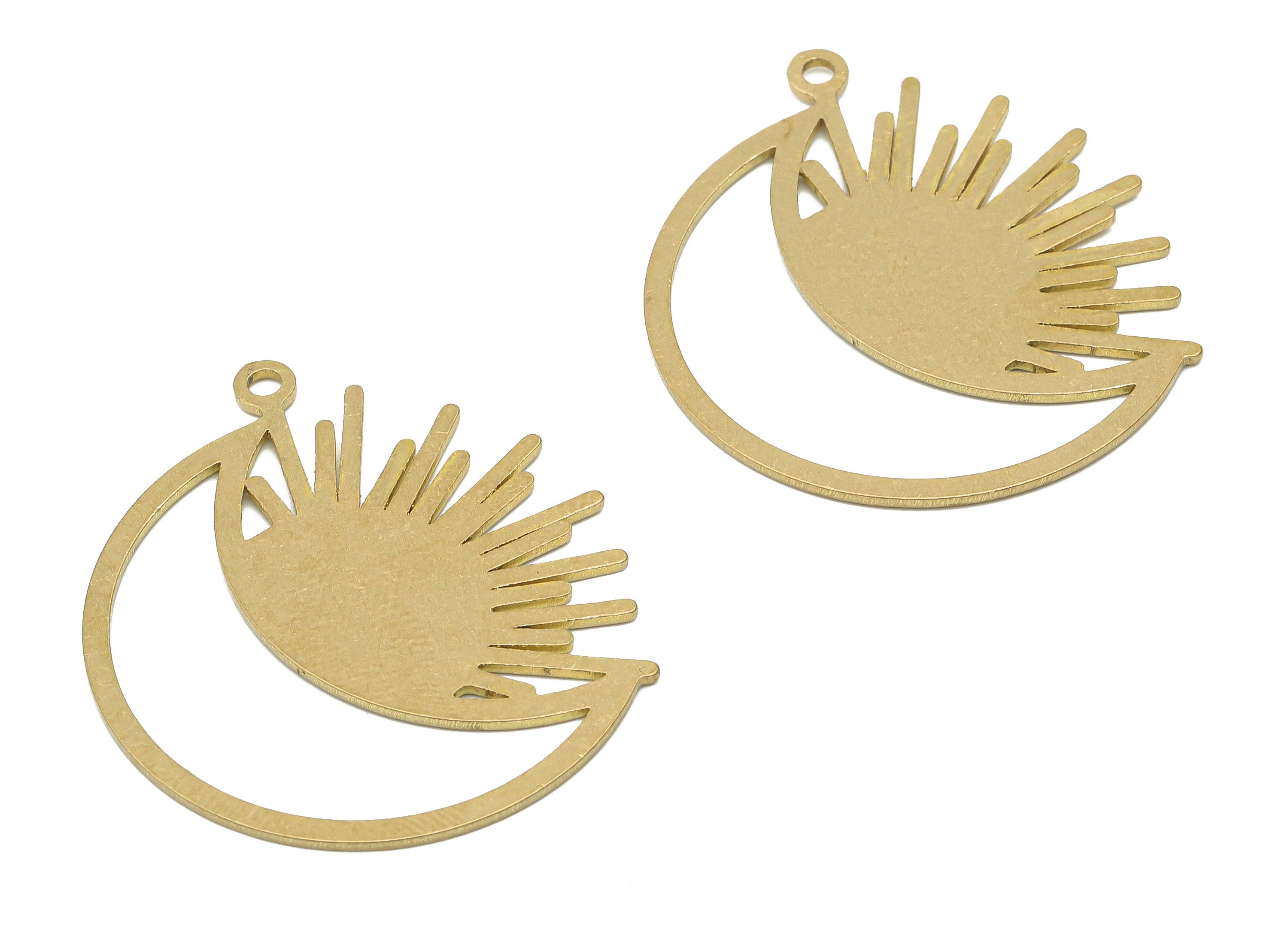 Brass Crescent Moon Earring Charm - Raw Brass Sunshine Pendant - Brass Moon Pendant - Raw Brass Sun Necklace - 37.85x32.54x0.87mm - PPA4037 - DOMEDBAZAAR