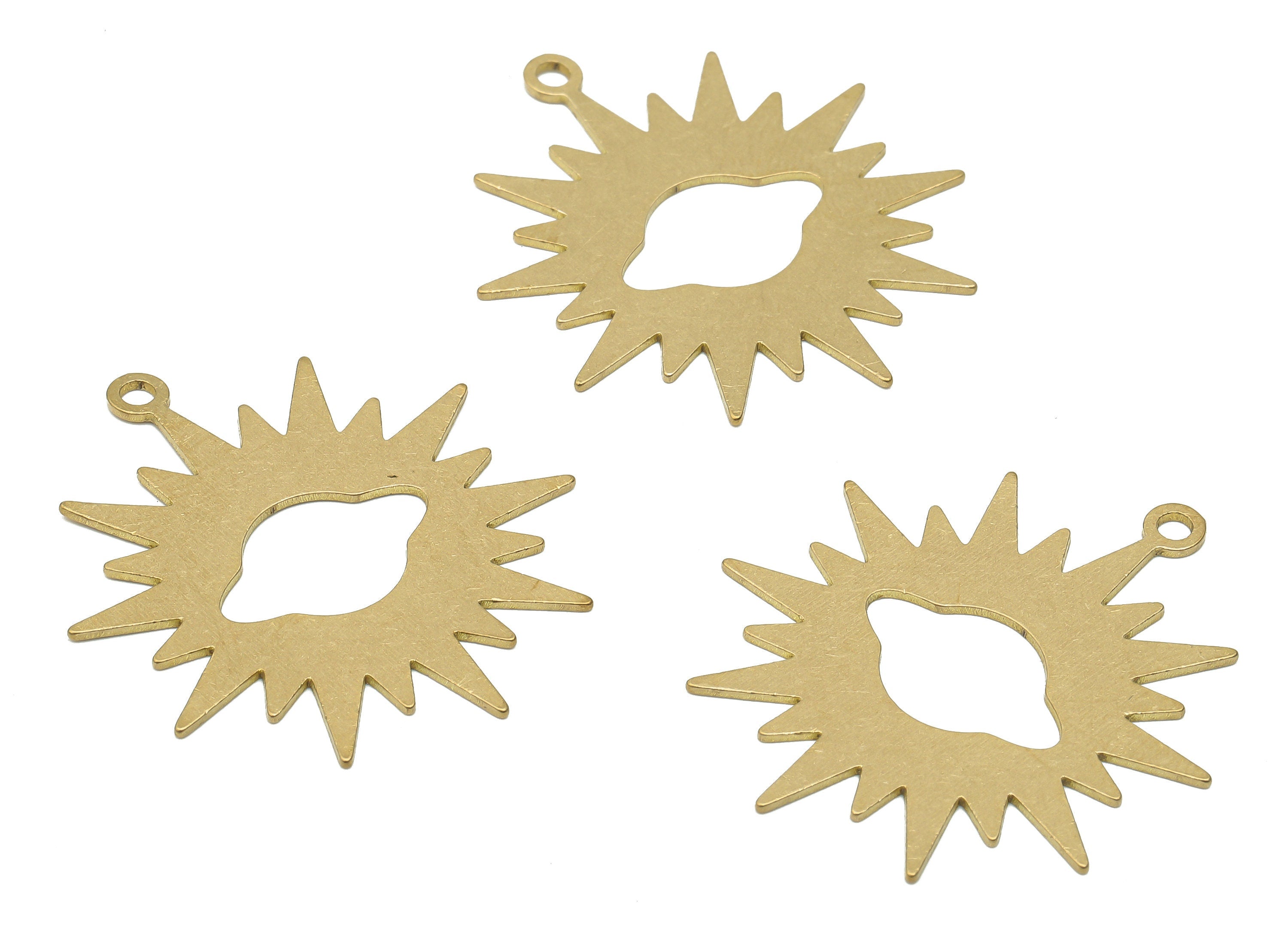 Brass UFO Earring Charm - Raw Brass Saturn Pendant - Raw Brass Pendant - Brass Sunshine Earring Pendant -35.67x32.48x0.7mm - PPA4046 - DOMEDBAZAAR