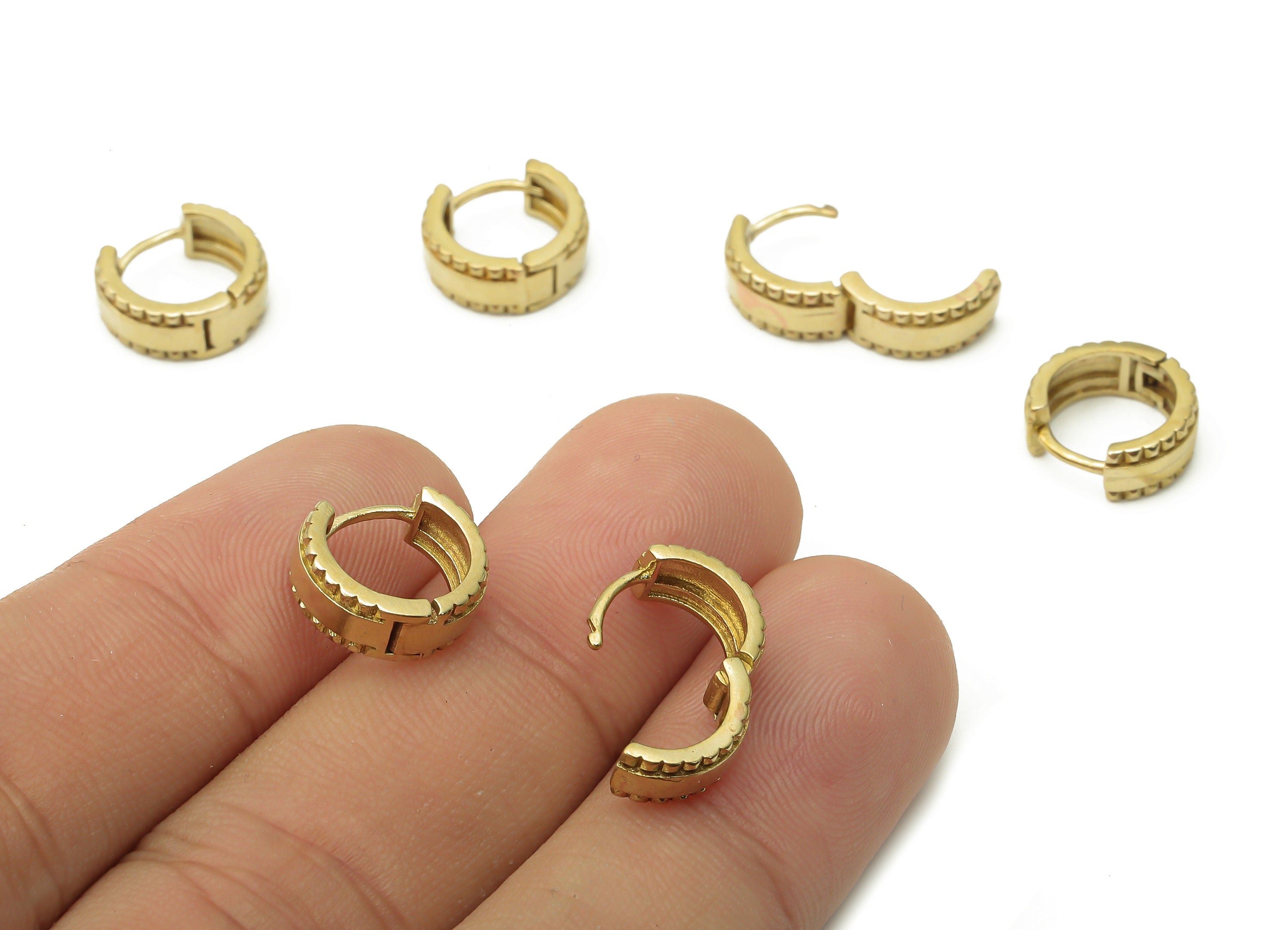 Brass Huggie Hoop Earrings - Raw Brass Textured Hoop Clasps - Brass Circle Huggie Earring - Round Thick Hoop Clasp -11.7x11.7x1.6mm - PP7600 - DOMEDBAZAAR