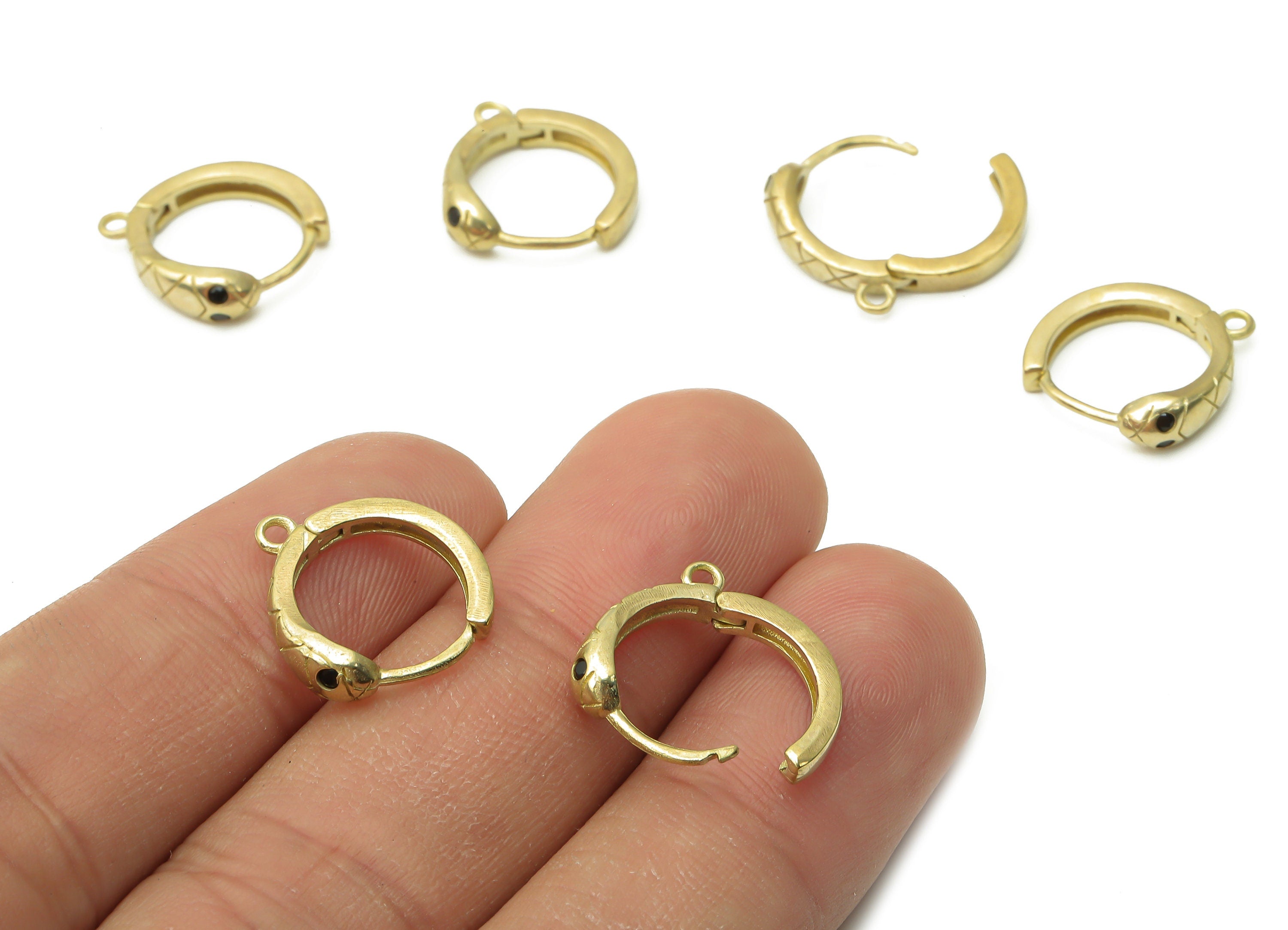 Brass Round Earrings Clasps With Zircon - Raw Brass Textured Hoop Earring - Huggie Earring With Loop - Huggie Hoop - 14.6x12.9x2mm - PP7604 - DOMEDBAZAAR