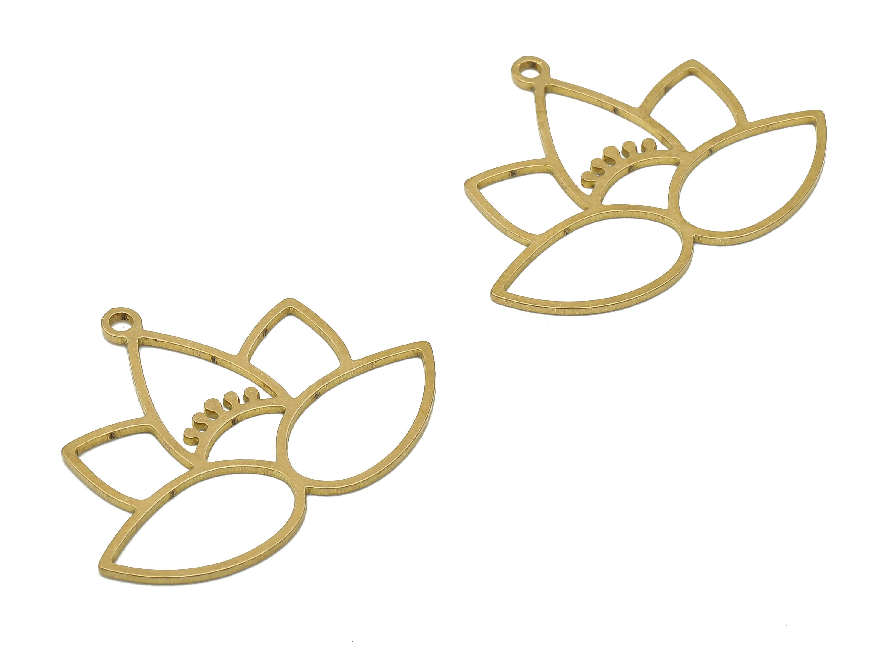Brass Flower Earring Pendant - Raw Brass Lotus Drop Earring Pendant - Brass Flower Pendant - Flower Necklace - 29.51x23.73x0.66mm - PPA4123 - DOMEDBAZAAR