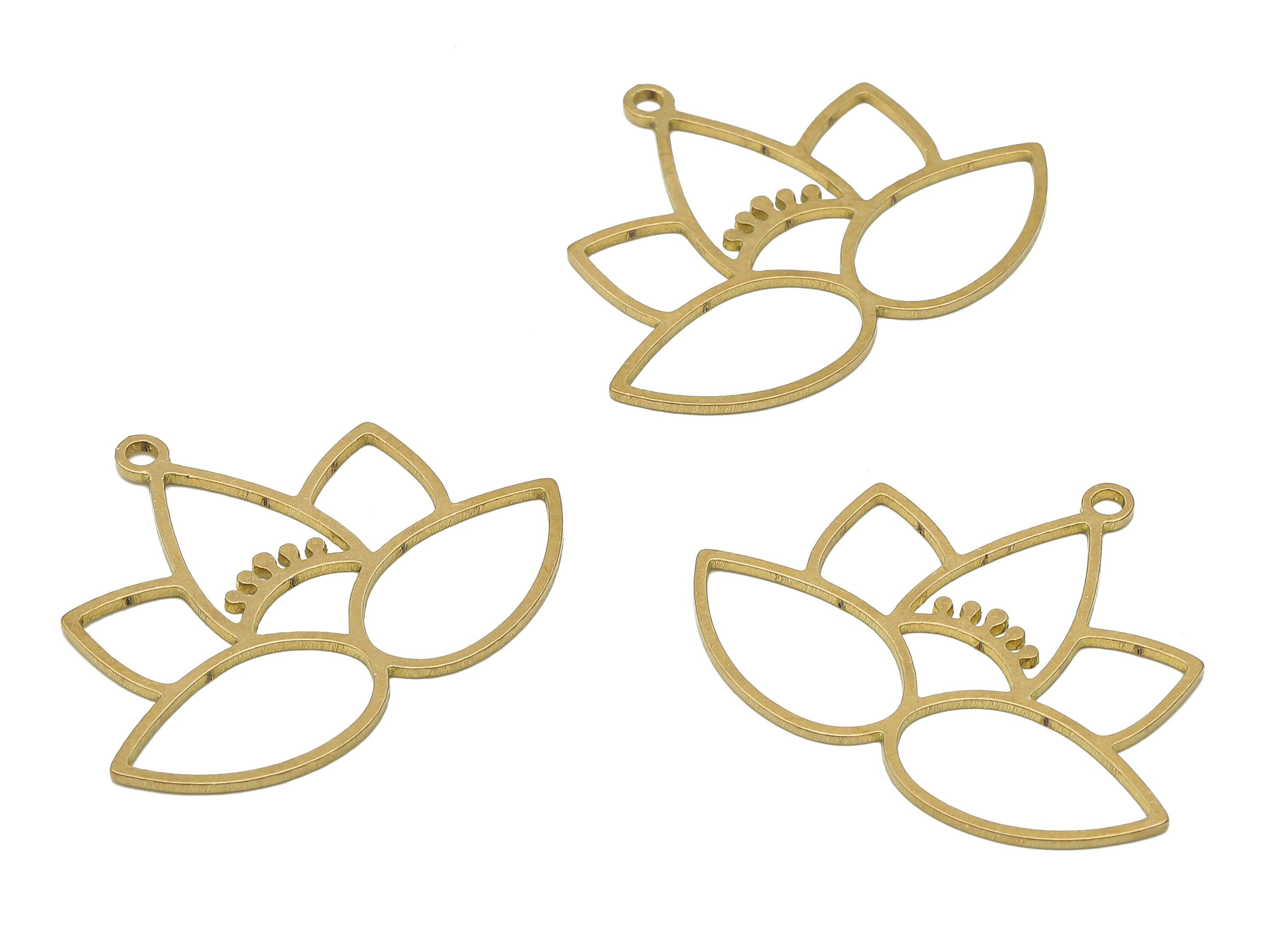 Brass Flower Earring Pendant - Raw Brass Lotus Drop Earring Pendant - Brass Flower Pendant - Flower Necklace - 29.51x23.73x0.66mm - PPA4123 - DOMEDBAZAAR