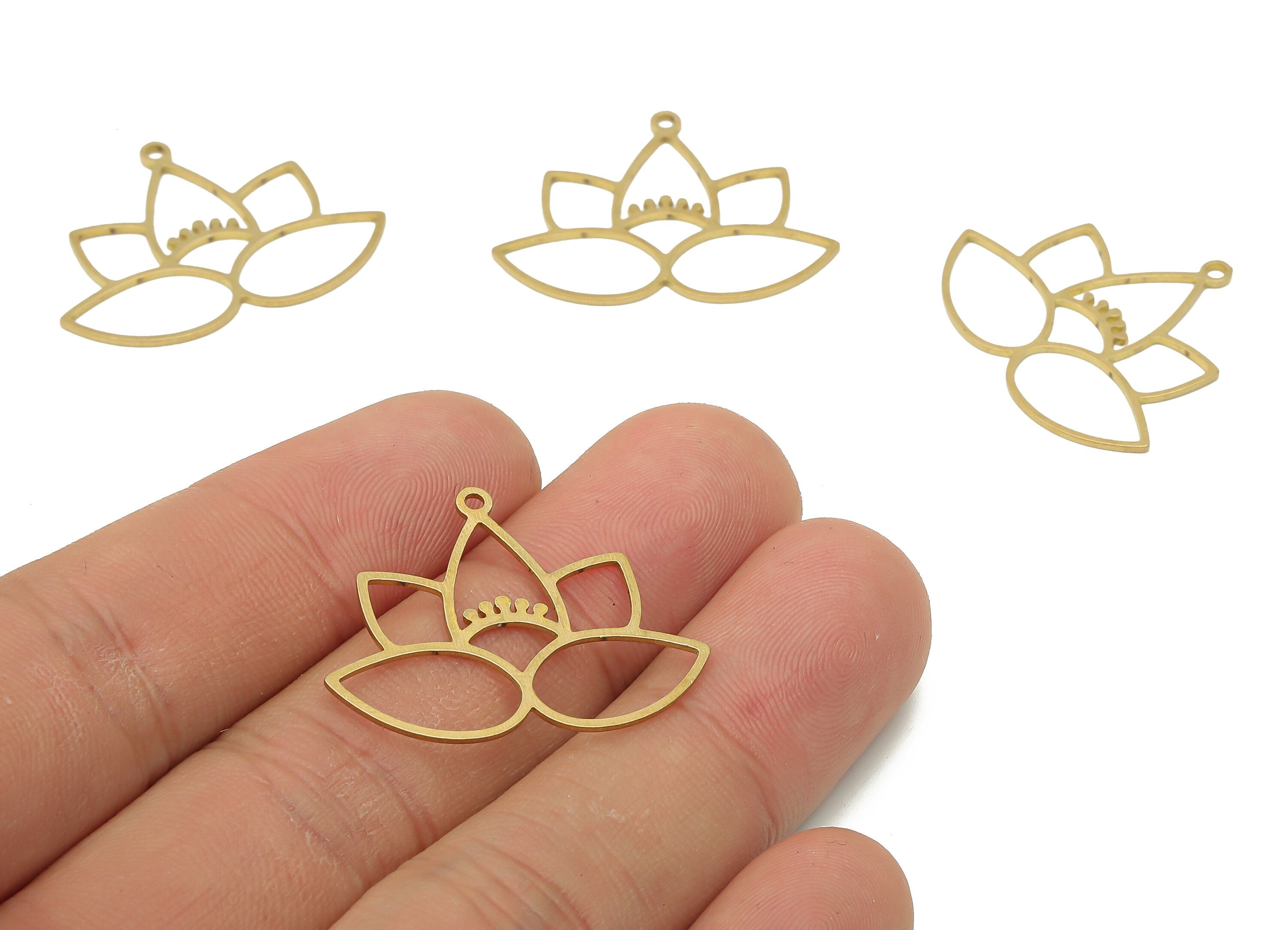 Brass Flower Earring Pendant - Raw Brass Lotus Drop Earring Pendant - Brass Flower Pendant - Flower Necklace - 29.51x23.73x0.66mm - PPA4123 - DOMEDBAZAAR