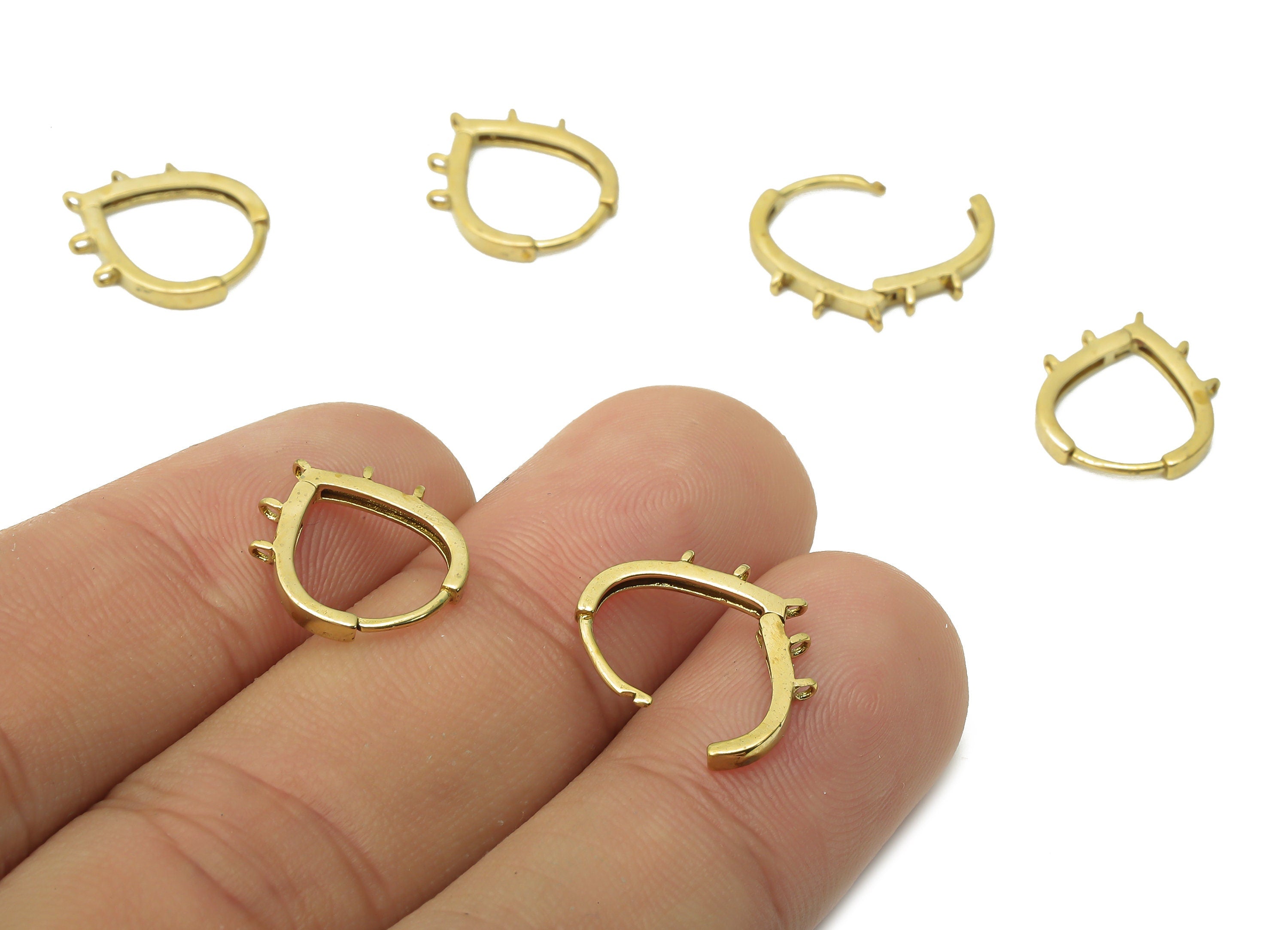 Brass Drop Hoop Earrings Clasps - Raw Brass Drop Huggie Hoop Earrings - 5 Loops -Brass Hoop Earring Clasp - 14.2x11.85x1.6mm - PP7614 - DOMEDBAZAAR