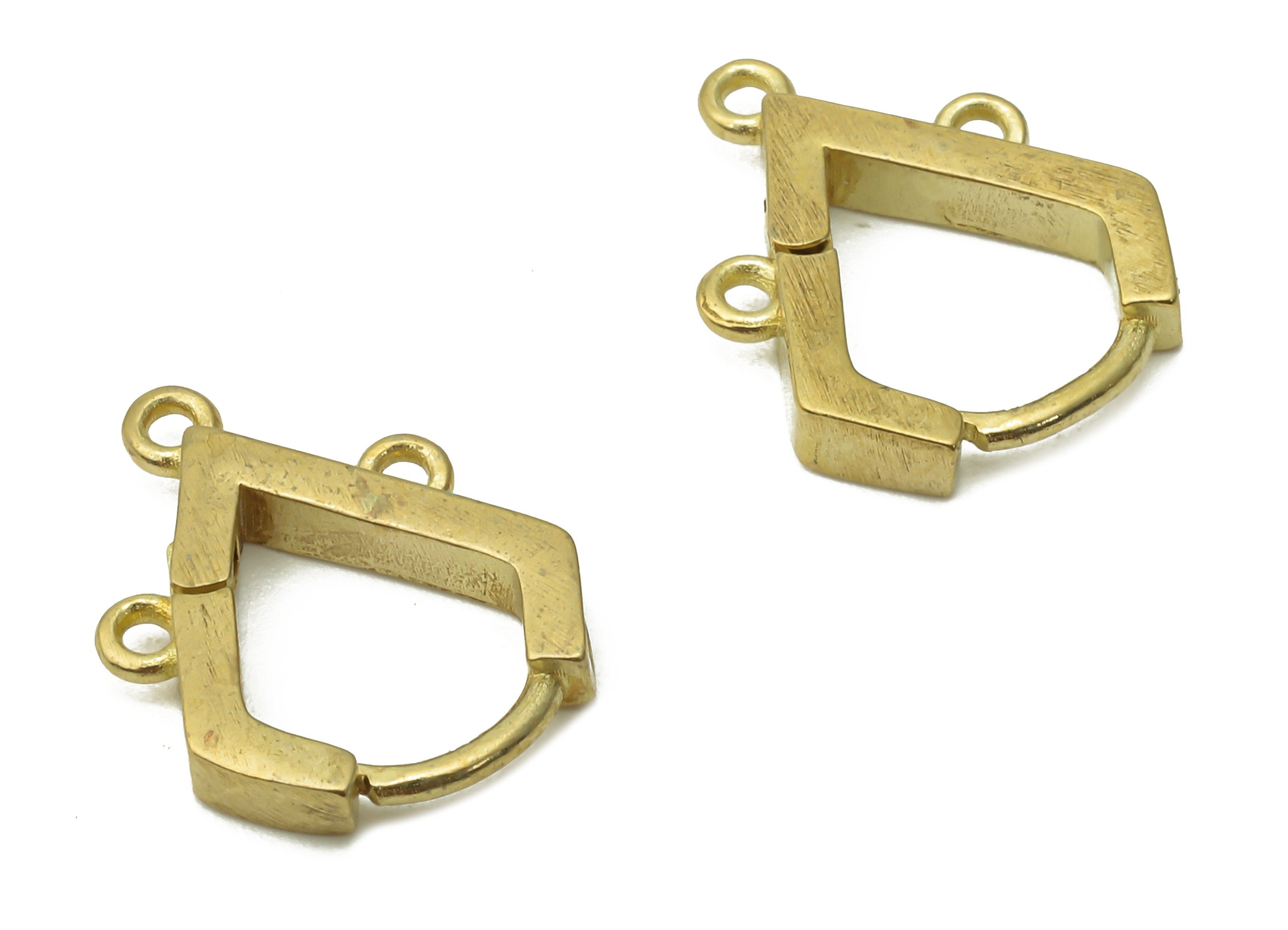 Brass Diamond With Loop Earrings Claps - Raw Brass Drop Huggie Hoop Earrings - 3 Loops - Brass Connector - 14.36x11.35x2.21mm - PP7617 - DOMEDBAZAAR