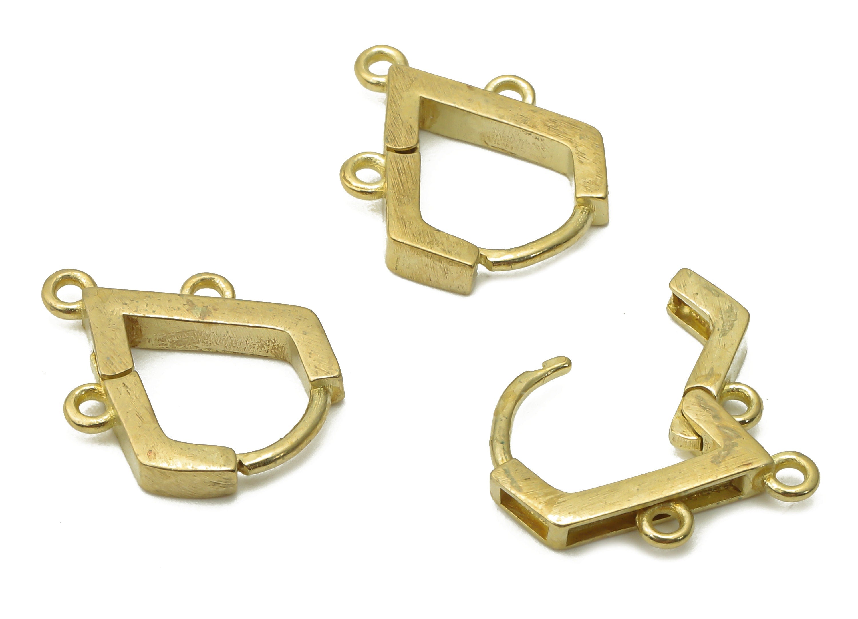 Brass Diamond With Loop Earrings Claps - Raw Brass Drop Huggie Hoop Earrings - 3 Loops - Brass Connector - 14.36x11.35x2.21mm - PP7617 - DOMEDBAZAAR