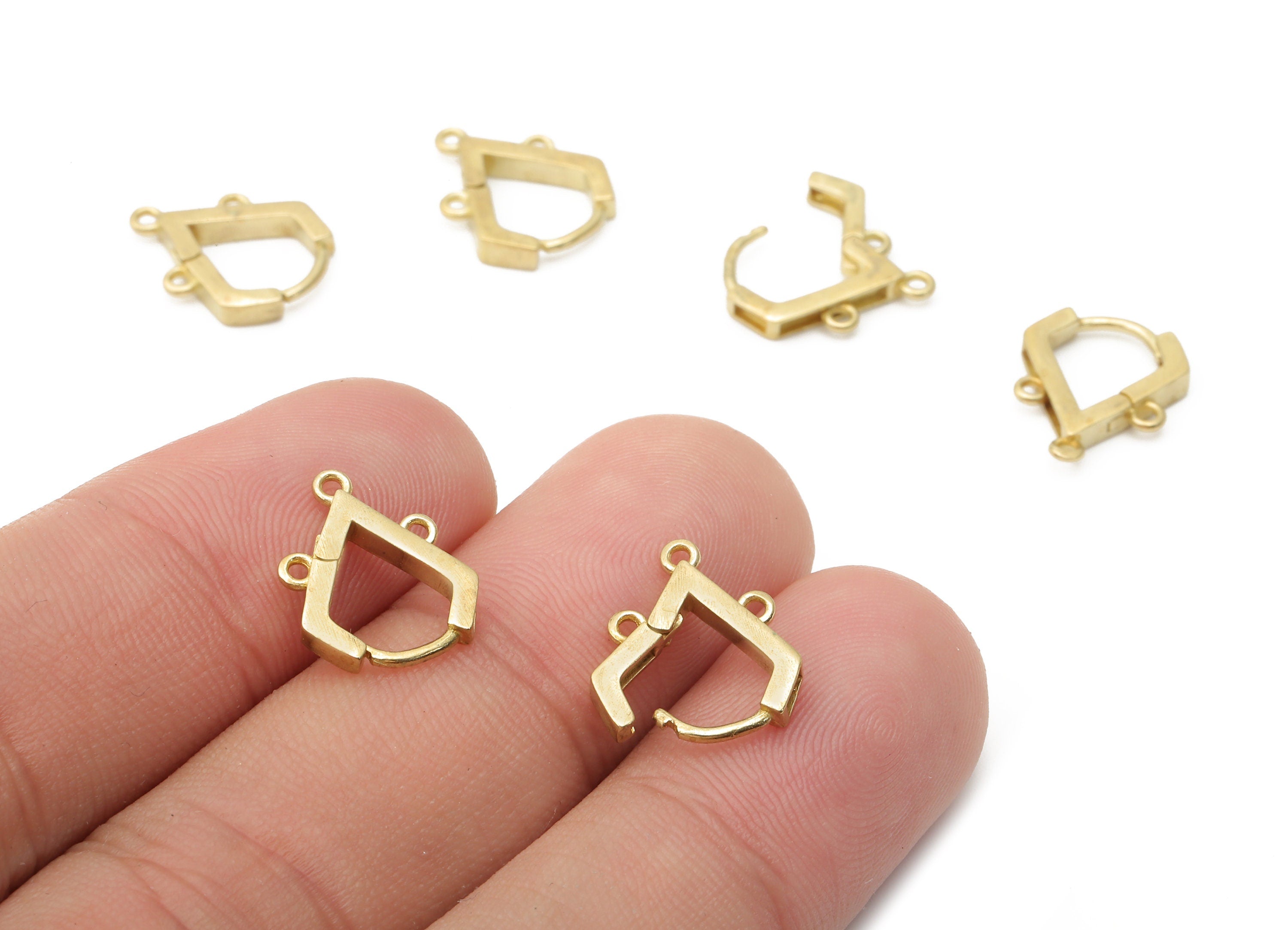 Brass Diamond With Loop Earrings Claps - Raw Brass Drop Huggie Hoop Earrings - 3 Loops - Brass Connector - 14.36x11.35x2.21mm - PP7617 - DOMEDBAZAAR