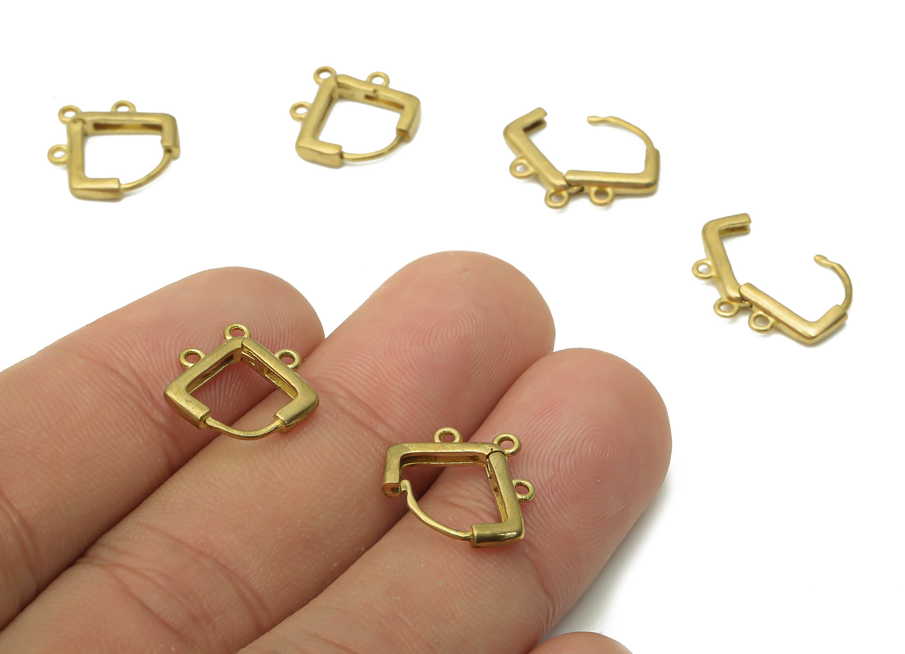 Brass Multi Hole Earring Clasps - Raw Brass Hoop Clasps - Brass Diamond Earrings - Brass Clasps With 3 Loops - 13.66x13.5x2.21mm - PP7620 - DOMEDBAZAAR