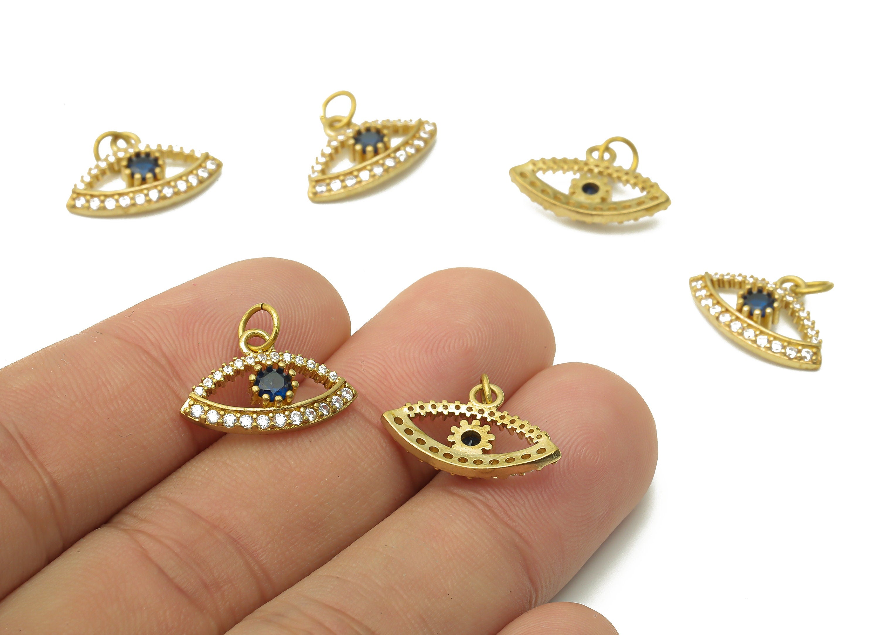 Brass Eyelash Charms - Raw Brass Eyelash Charms With Zircons - Brass Round Eye Earrings - Brass Round Pendant -18.06x11.9x1.97mm - PP7623 - DOMEDBAZAAR