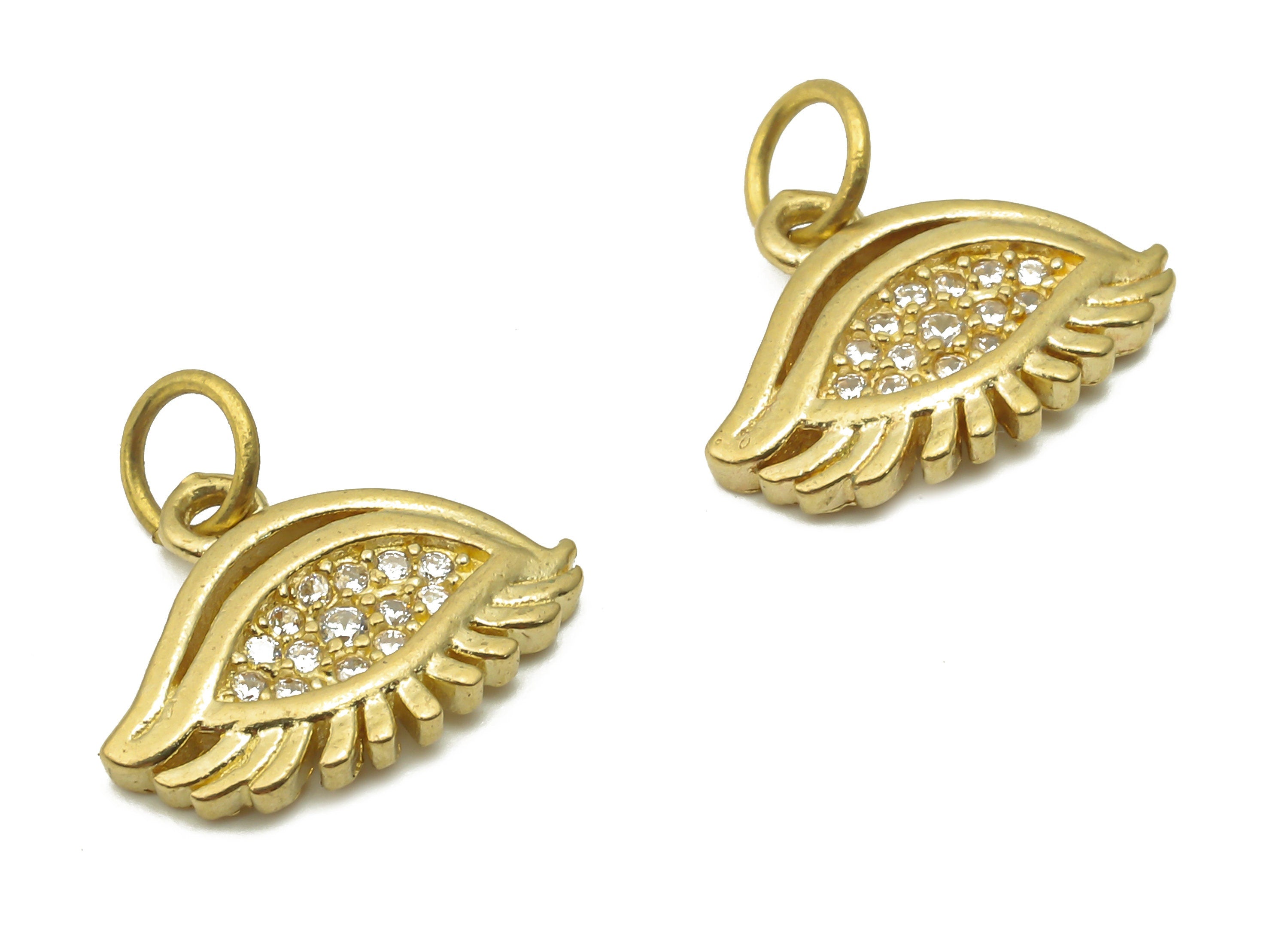 Brass Eyelash Charms - Raw Brass Eyelash Charms With Zircon - Brass Eye Pendant - Brass Eyelash Earrings - 14.35x10.62x1.8mm - PP7627 - DOMEDBAZAAR