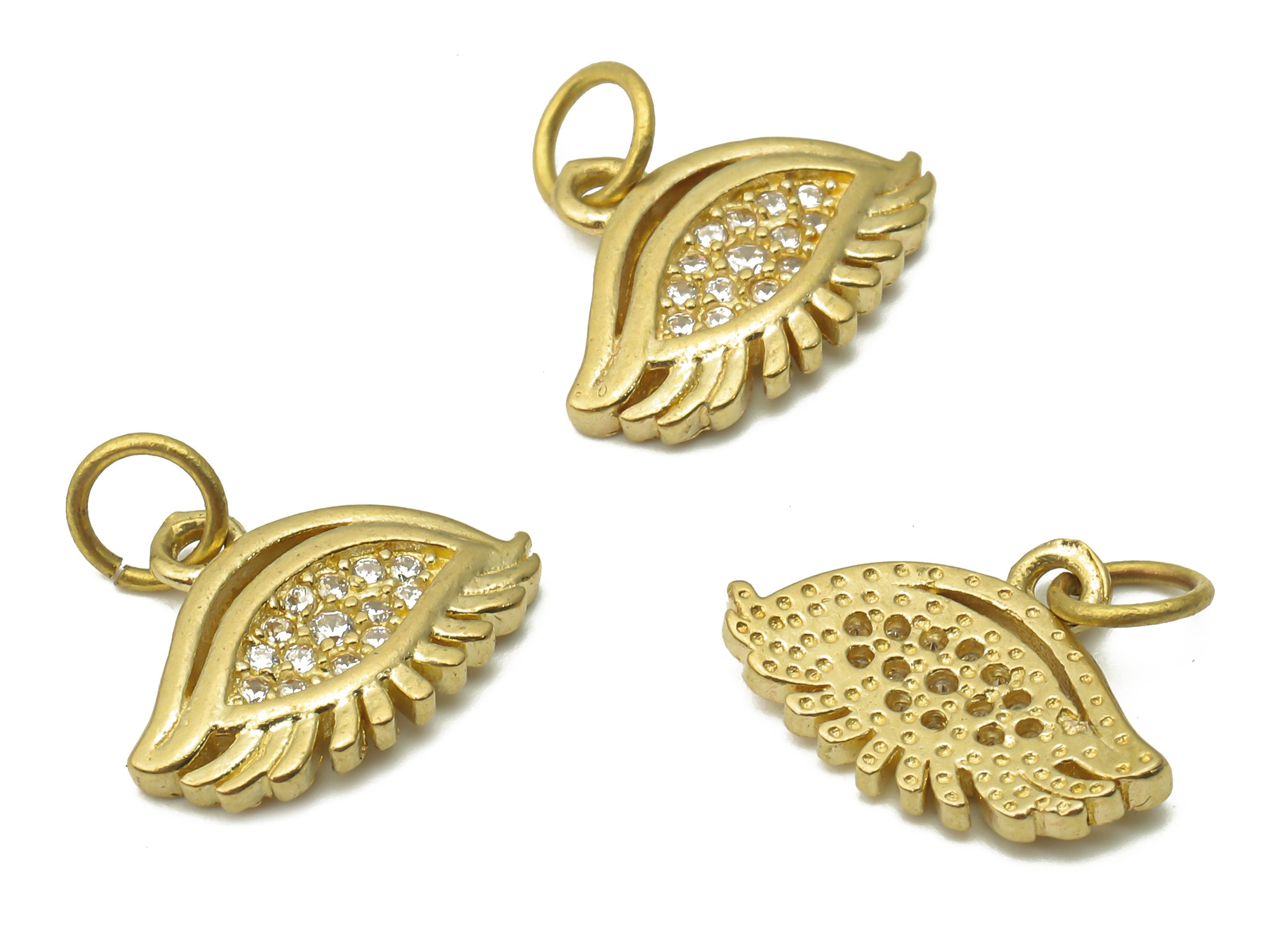 Brass Eyelash Charms - Raw Brass Eyelash Charms With Zircon - Brass Eye Pendant - Brass Eyelash Earrings - 14.35x10.62x1.8mm - PP7627 - DOMEDBAZAAR