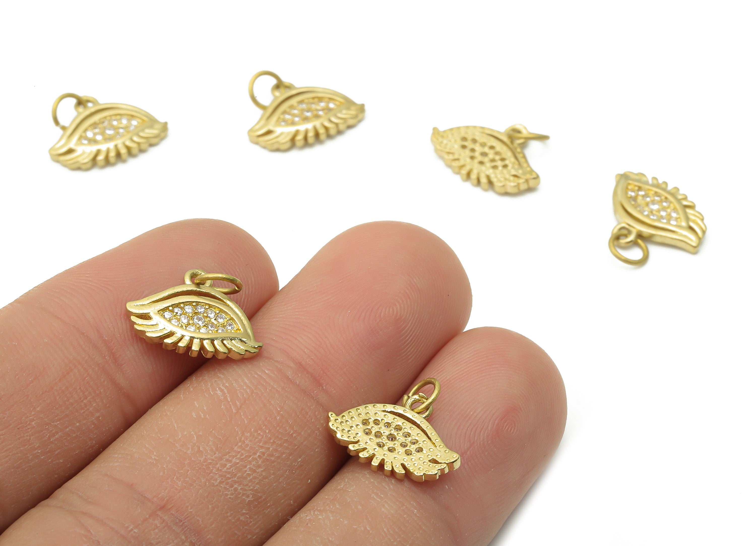 Brass Eyelash Charms - Raw Brass Eyelash Charms With Zircon - Brass Eye Pendant - Brass Eyelash Earrings - 14.35x10.62x1.8mm - PP7627 - DOMEDBAZAAR