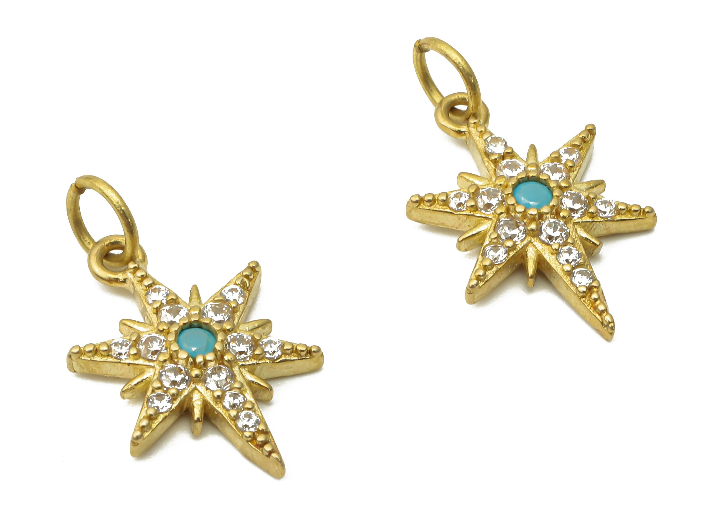 Brass North Star Charms - Raw Brass Star Earring with Zircon - Brass Star Pendant - Brass Star Charm - 17.43x10.78x2.53mm - PP7635 - DOMEDBAZAAR