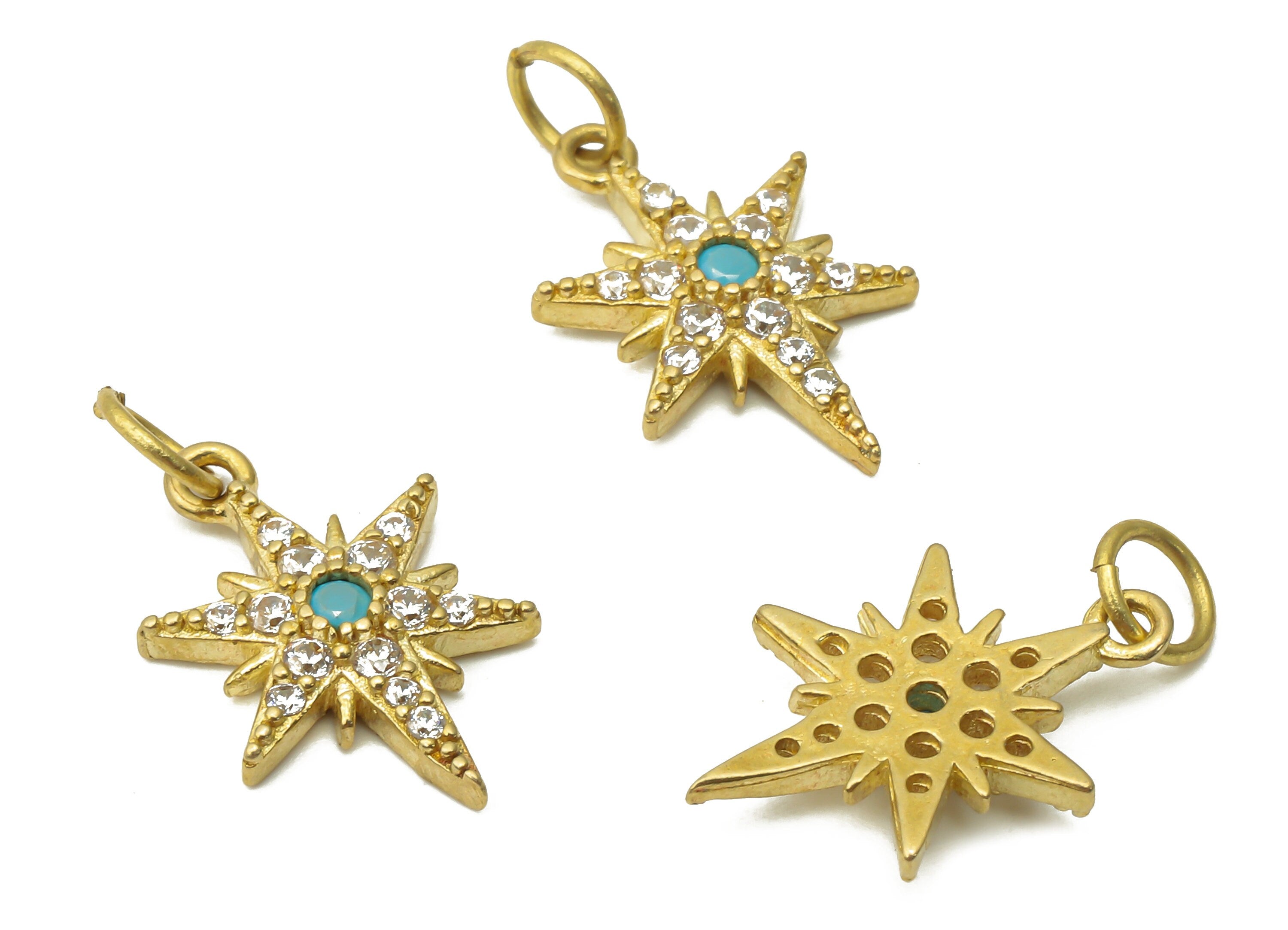 Brass North Star Charms - Raw Brass Star Earring with Zircon - Brass Star Pendant - Brass Star Charm - 17.43x10.78x2.53mm - PP7635 - DOMEDBAZAAR