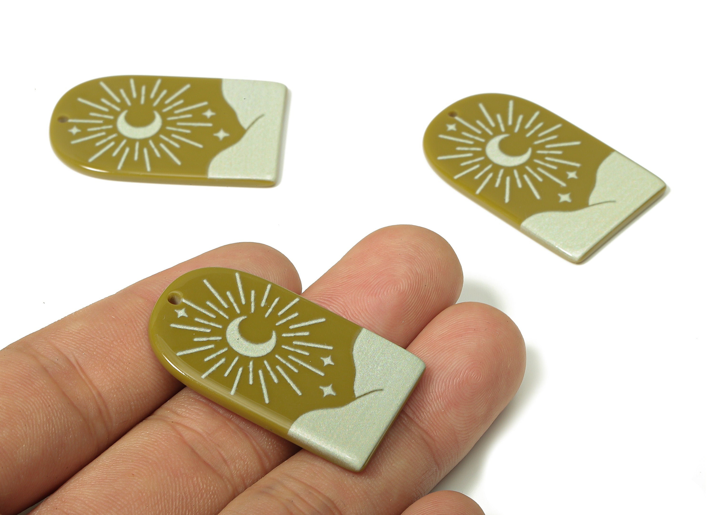 Acrylic Domed Planet Moon Earring Charms - Acrylic D Sun Mountain Pendant - Color Code: A810 - 37.92x23.56x2.47mm - AC2405-A810 - DOMEDBAZAAR