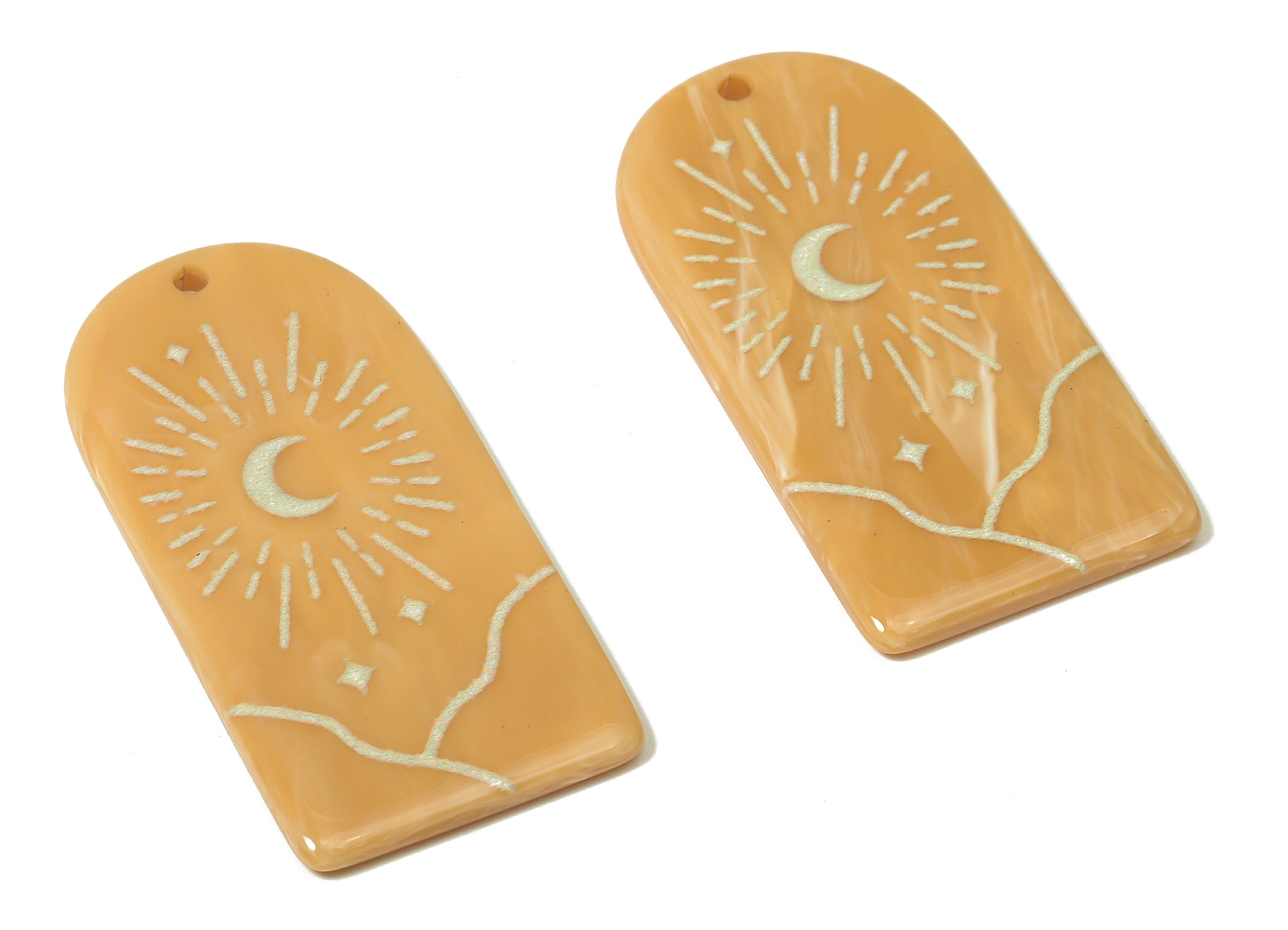 Acrylic Domed Planet Moon Earring Charms - Acrylic D Sun Mountain Crescent Pendant - Color Code: A809 - 37.8x19.35x2.66mm - AC2406-A809 - DOMEDBAZAAR