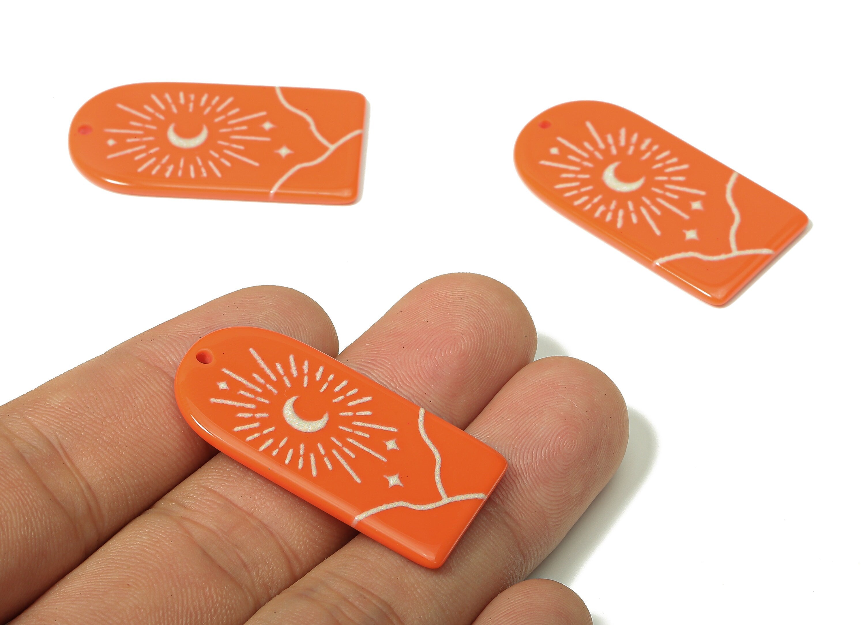 Acrylic Domed Planet Moon Earring Charms - Acrylic D Sun Mountain Crescent Pendant - Color Code: A808 - 37.08x18.73x1.78mm - AC2406-A808 - DOMEDBAZAAR