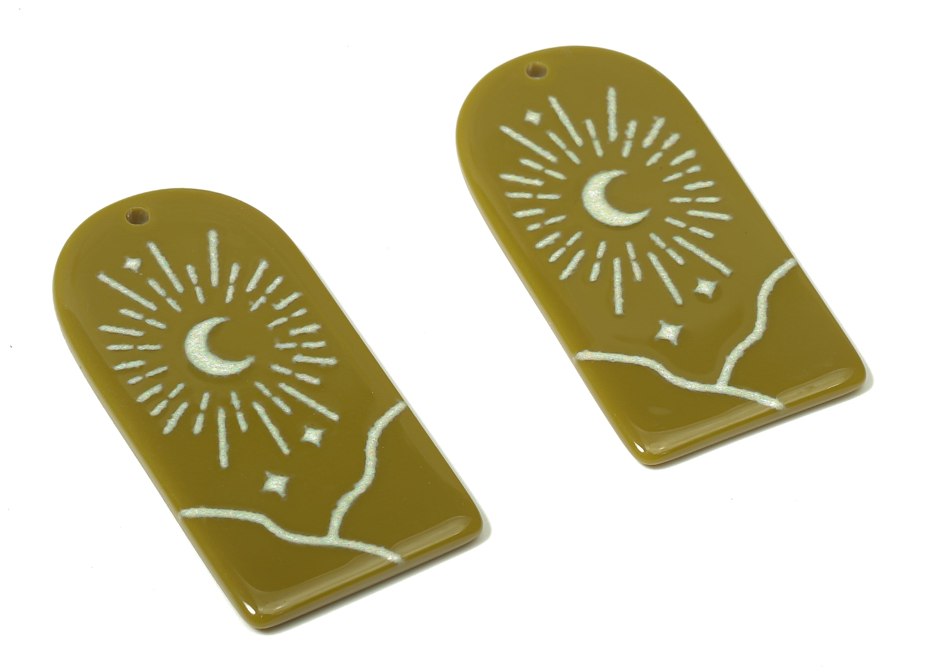 Acrylic Domed Planet Moon Earring Charms - Acrylic D Sun Mountain Crescent Pendant - Color Code: A810 - 37.77x19.29x2.65mm - AC2406-A810 - DOMEDBAZAAR