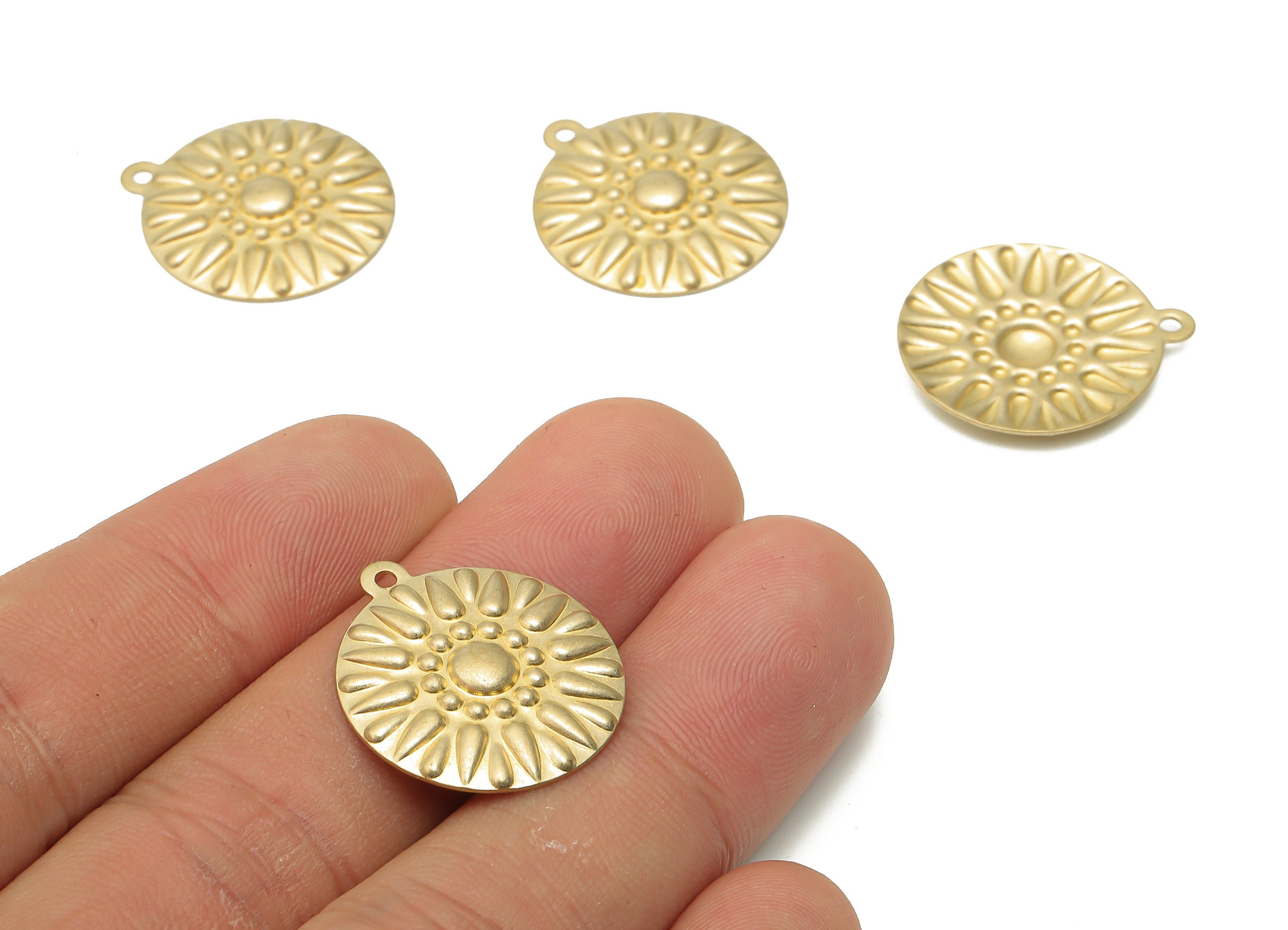 Brass Round Flower Charm - Raw Brass Shield Flower Pendant - Raw Brass Pendant - Brass Necklace - 22.83x20.24x1.5mm - PP7846 - DOMEDBAZAAR