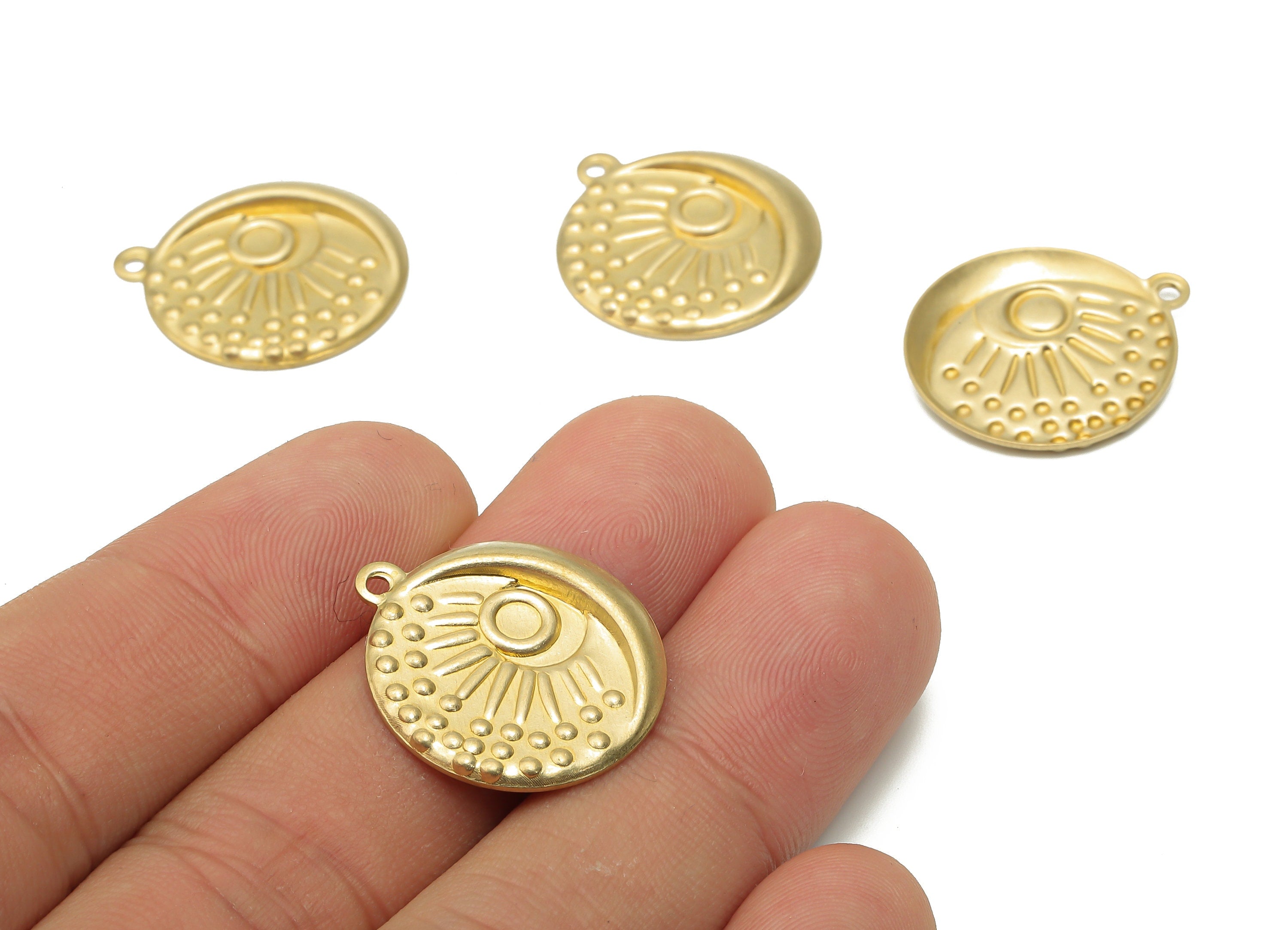 Brass Round Sun Earring Charm - Raw Brass Crescent Moon Pendant - Brass Circle Pendant - Raw Brass Sun Pendant - 22.87x20.24x2.05mm - PP7848 - DOMEDBAZAAR