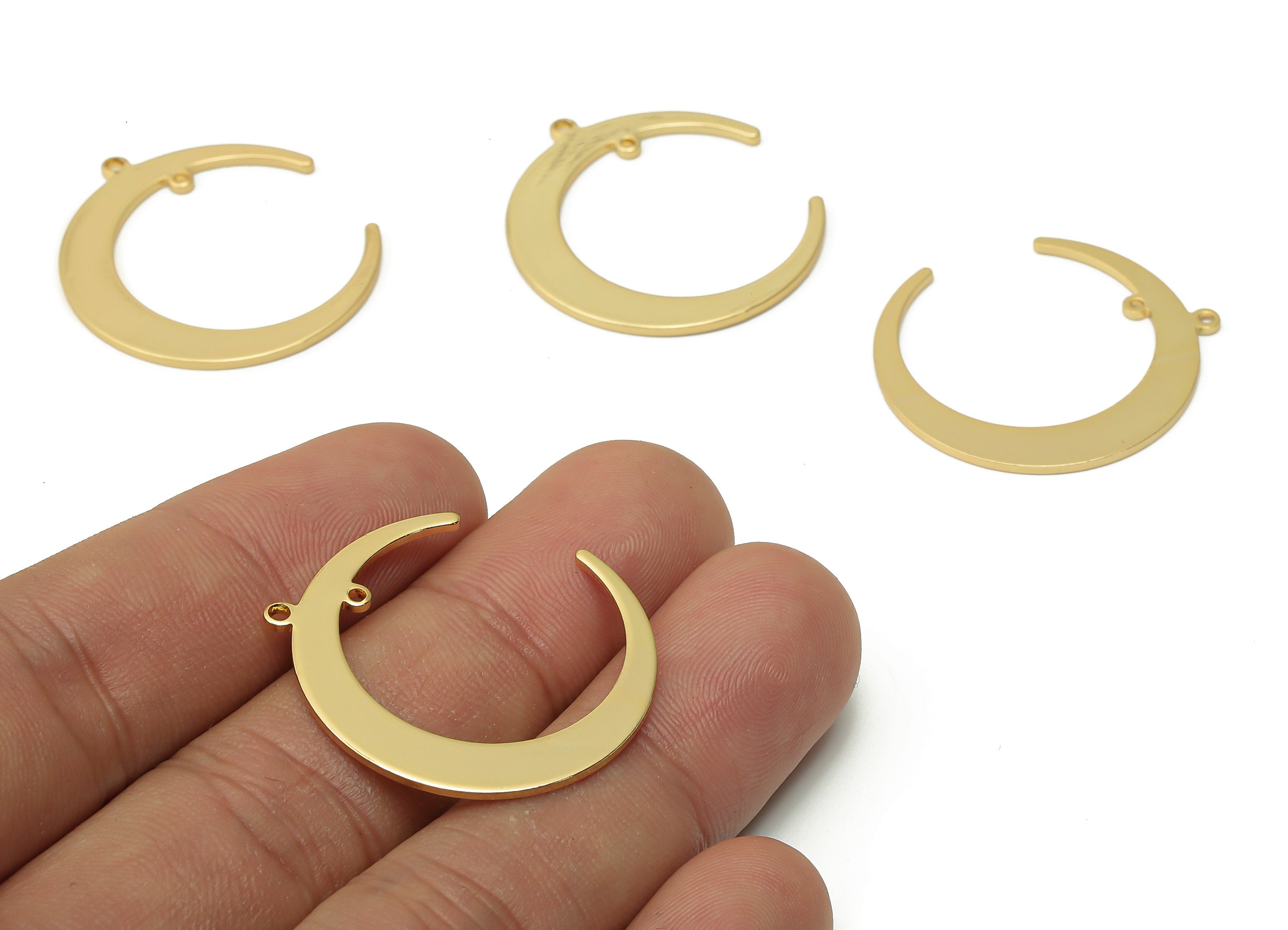 Brass Crescent Moon Earring Charm - Gold Plated Brass Moon Pendant - Moon Connector - 18K Real Gold Tone Plated - 31.04x27.54x1.04mm-RGP4736 - DOMEDBAZAAR