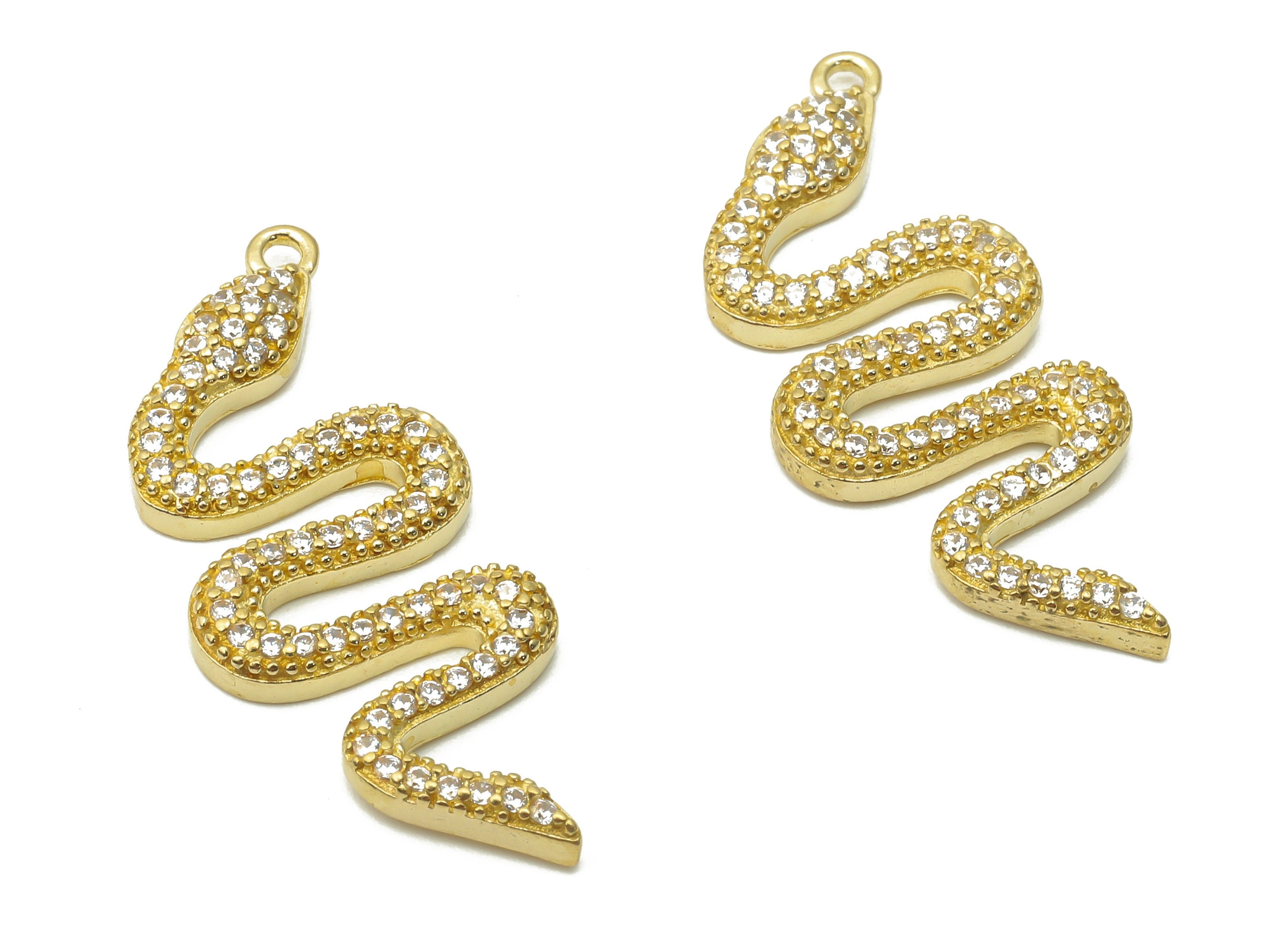 Brass Snake Earring Charms - Raw Brass Snake Pendant with Zircons - Brass Snake Necklace - Brass Earring Charm -29.14x12.3x2.78mm - PP7664 - DOMEDBAZAAR