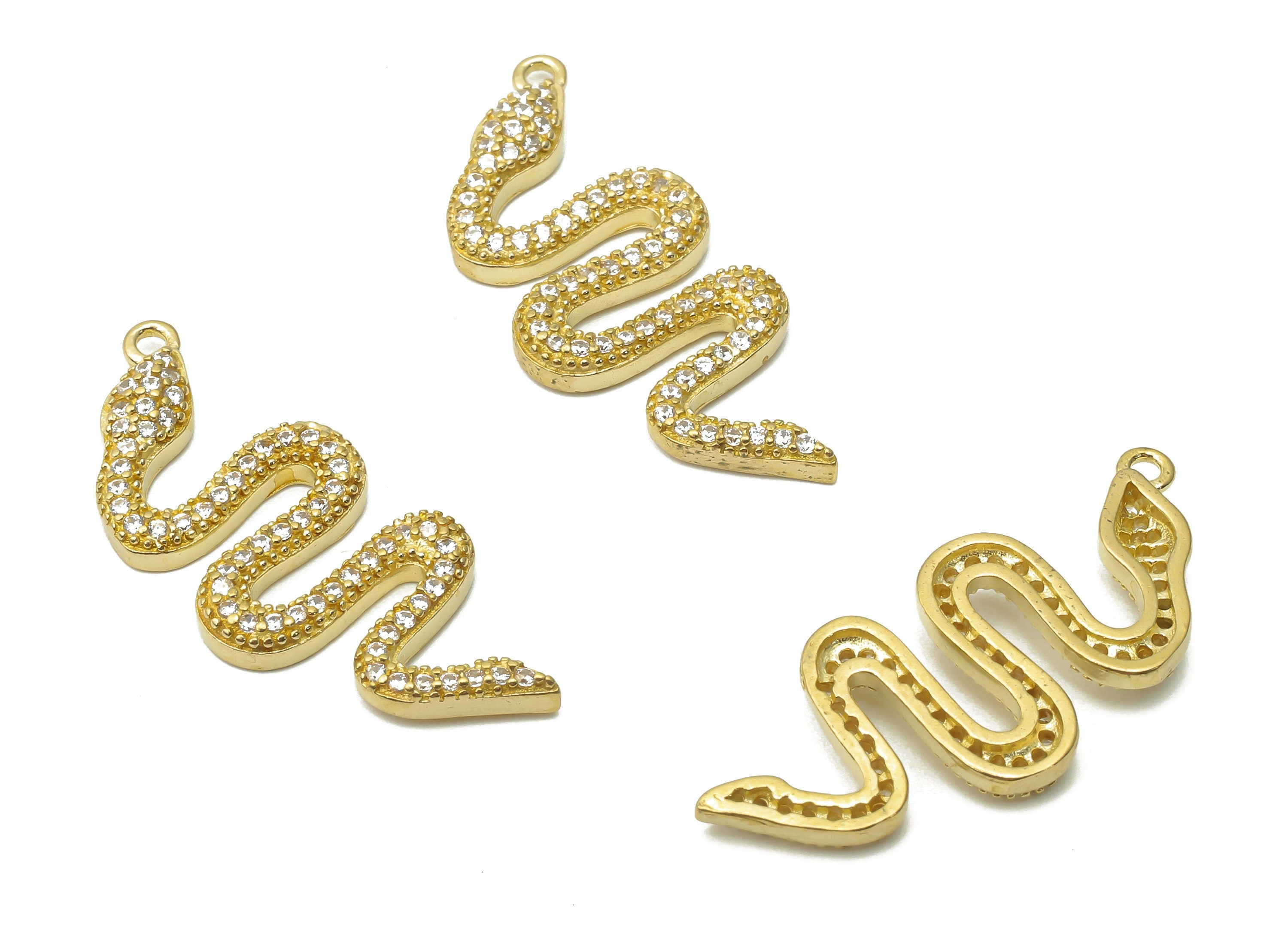 Brass Snake Earring Charms - Raw Brass Snake Pendant with Zircons - Brass Snake Necklace - Brass Earring Charm -29.14x12.3x2.78mm - PP7664 - DOMEDBAZAAR