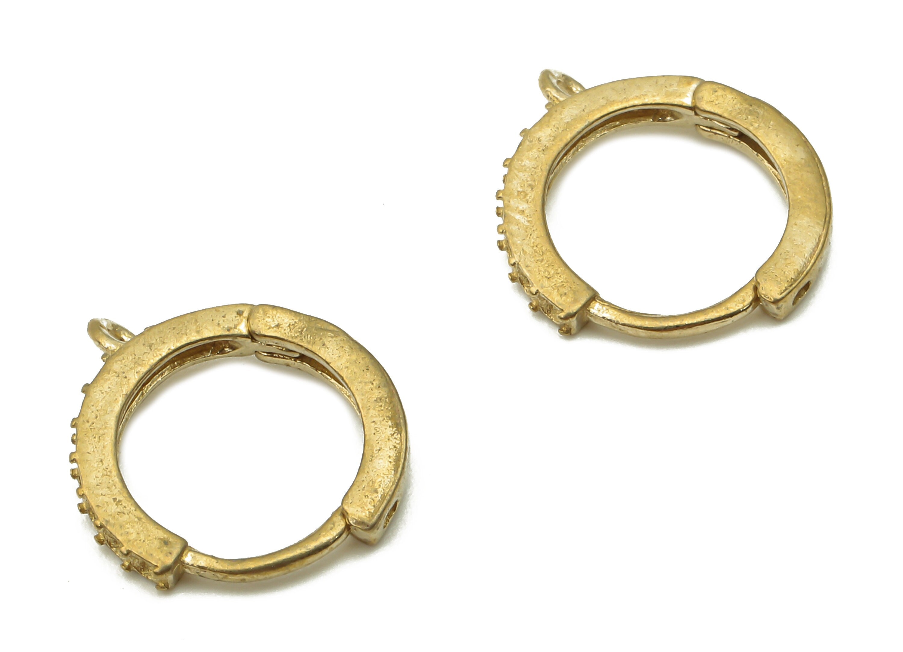 Brass Hoop Earrings - Raw Brass Round Huggie Hoop Earring With Loop - Brass Huggie Earring Charm - 13.3x12.15x2.1mm - PP7680 - DOMEDBAZAAR