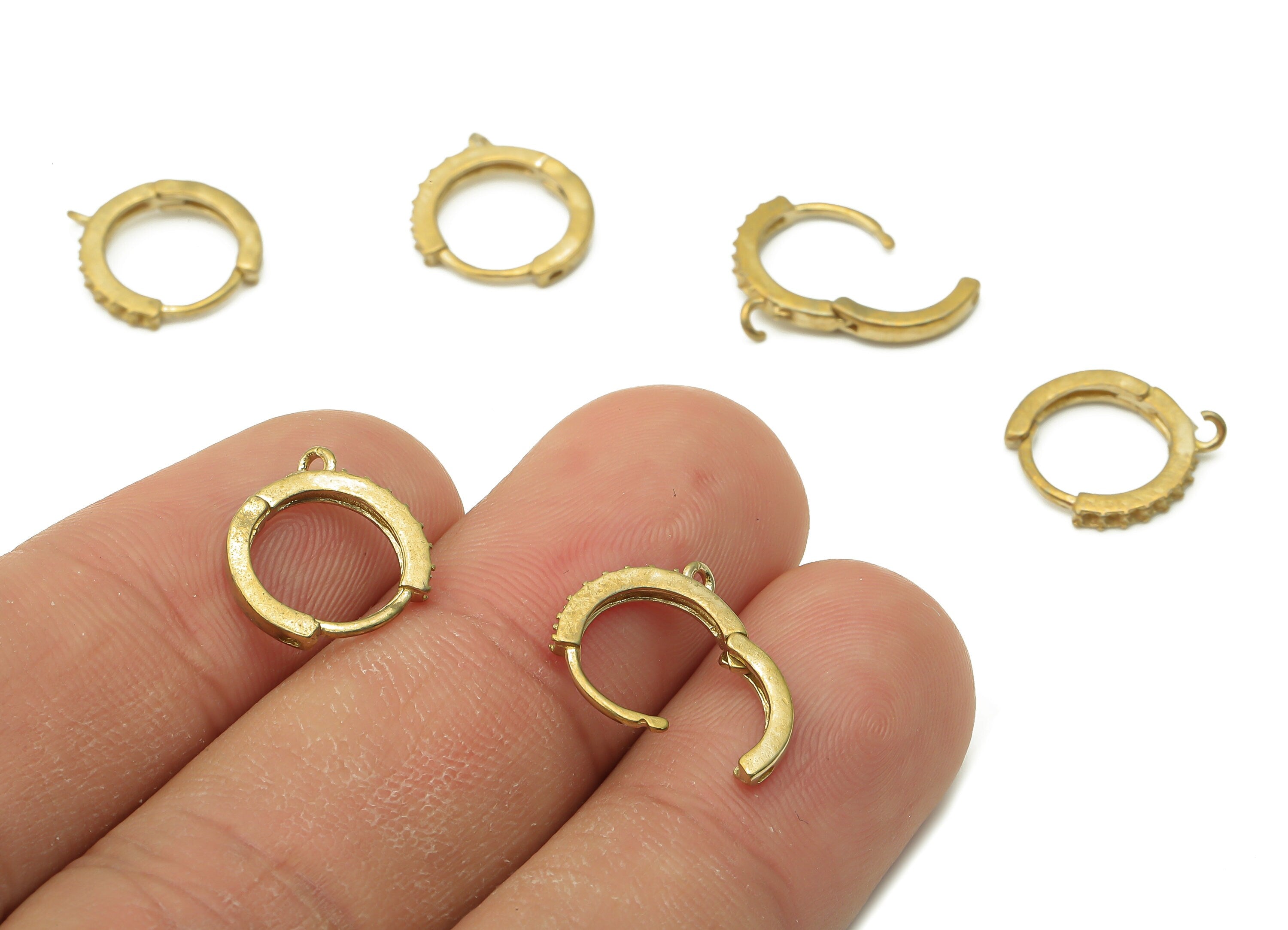 Brass Hoop Earrings - Raw Brass Round Huggie Hoop Earring With Loop - Brass Huggie Earring Charm - 13.3x12.15x2.1mm - PP7680 - DOMEDBAZAAR