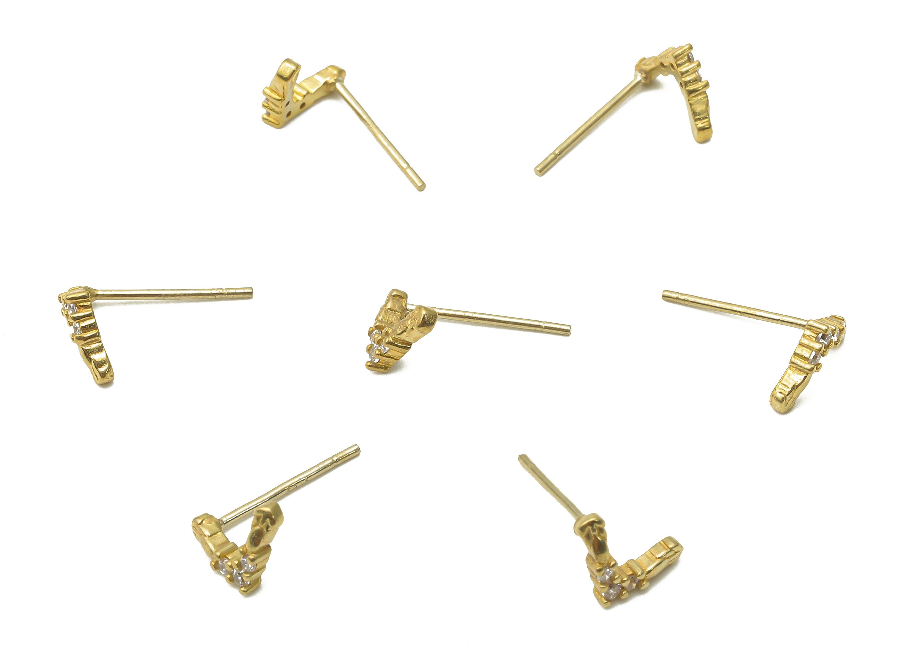 Brass Earring Stud - Raw Brass Earring Stud With Zircon - Raw Brass Earring Post With Zircon - Brass Earring Post - 8.9x5.5x1.75mm - PP7688 - DOMEDBAZAAR