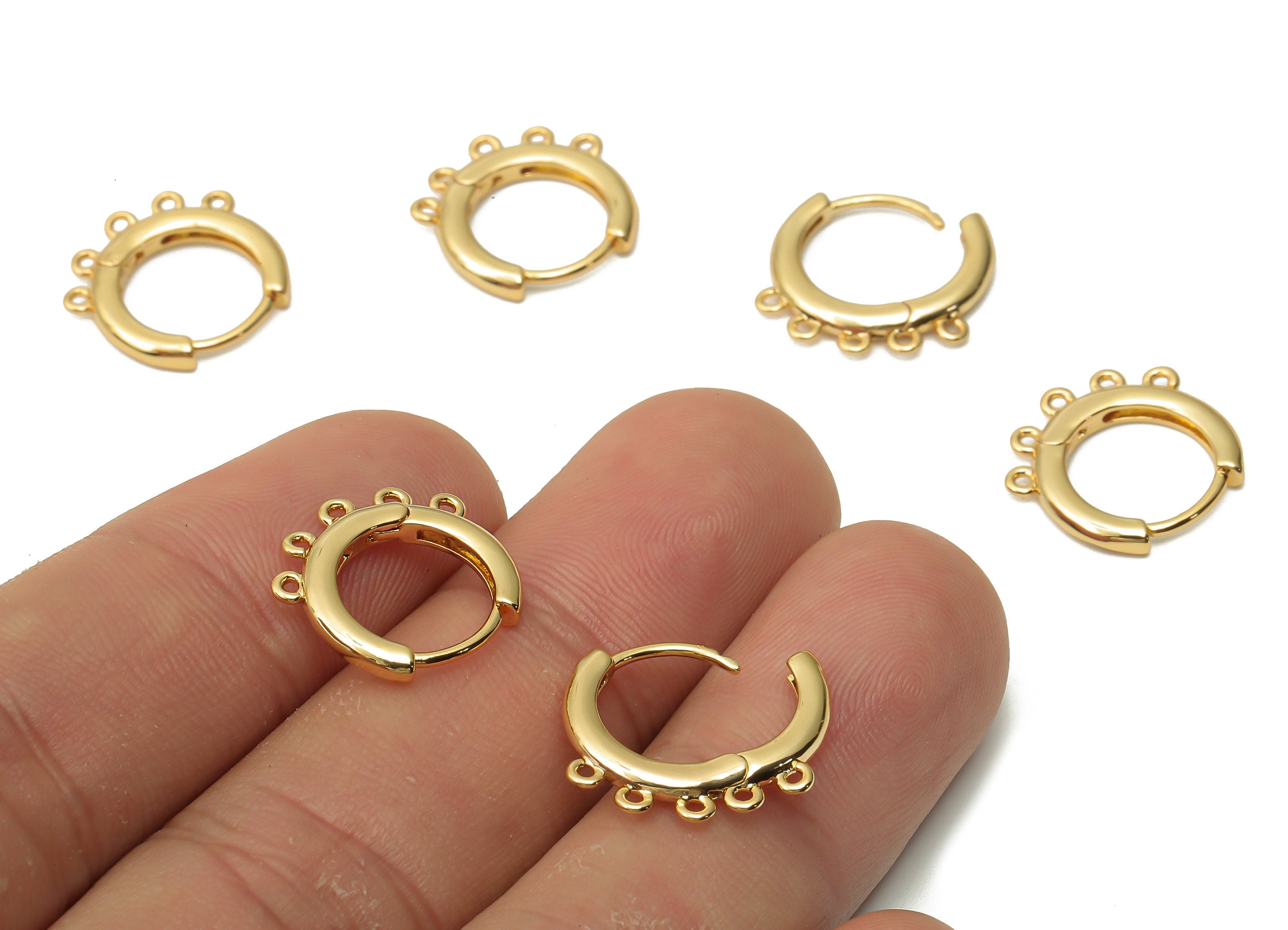 Brass Round Huggie Hoop Earrings With 5 Loops - Multi Hole Earrings Clasps - 18K Real Gold Tone Plated - 14.66x14.57x2mm - RGP4744 - DOMEDBAZAAR