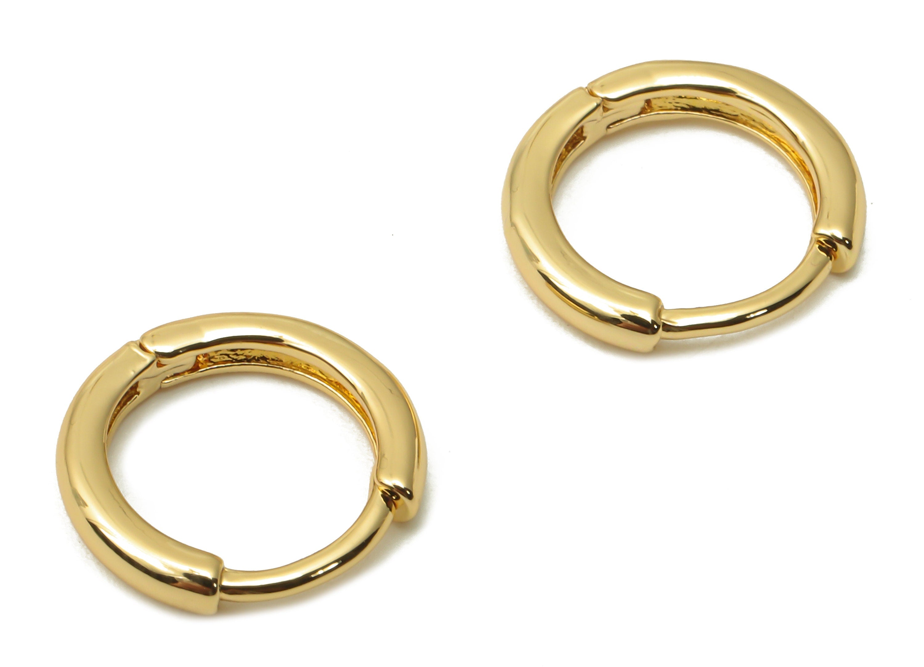 Brass Round Huggie Hoop Earrings - Gold Plated Brass Hoop Clasps - Brass Earrings - 18K Real Gold Tone Plated - 11.73x11.73x1.96mm - RGP4745 - DOMEDBAZAAR
