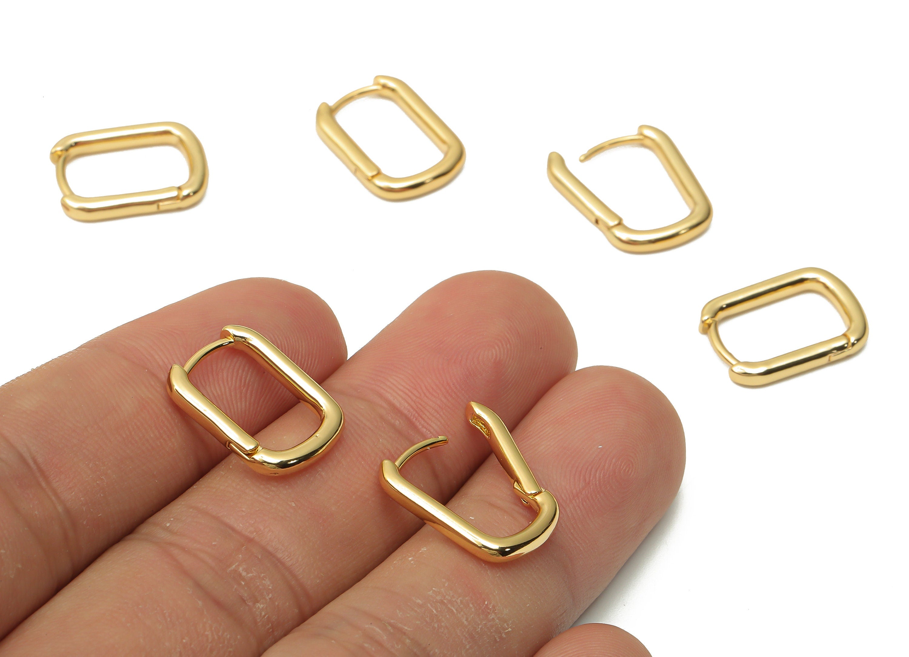 Brass Oval Rectangle Earrings Clasps - Brass Huggie Hoop Clasp - 18K Real Gold Tone Plated - 16.07x11.67x2.25mm -RGP4747 - DOMEDBAZAAR