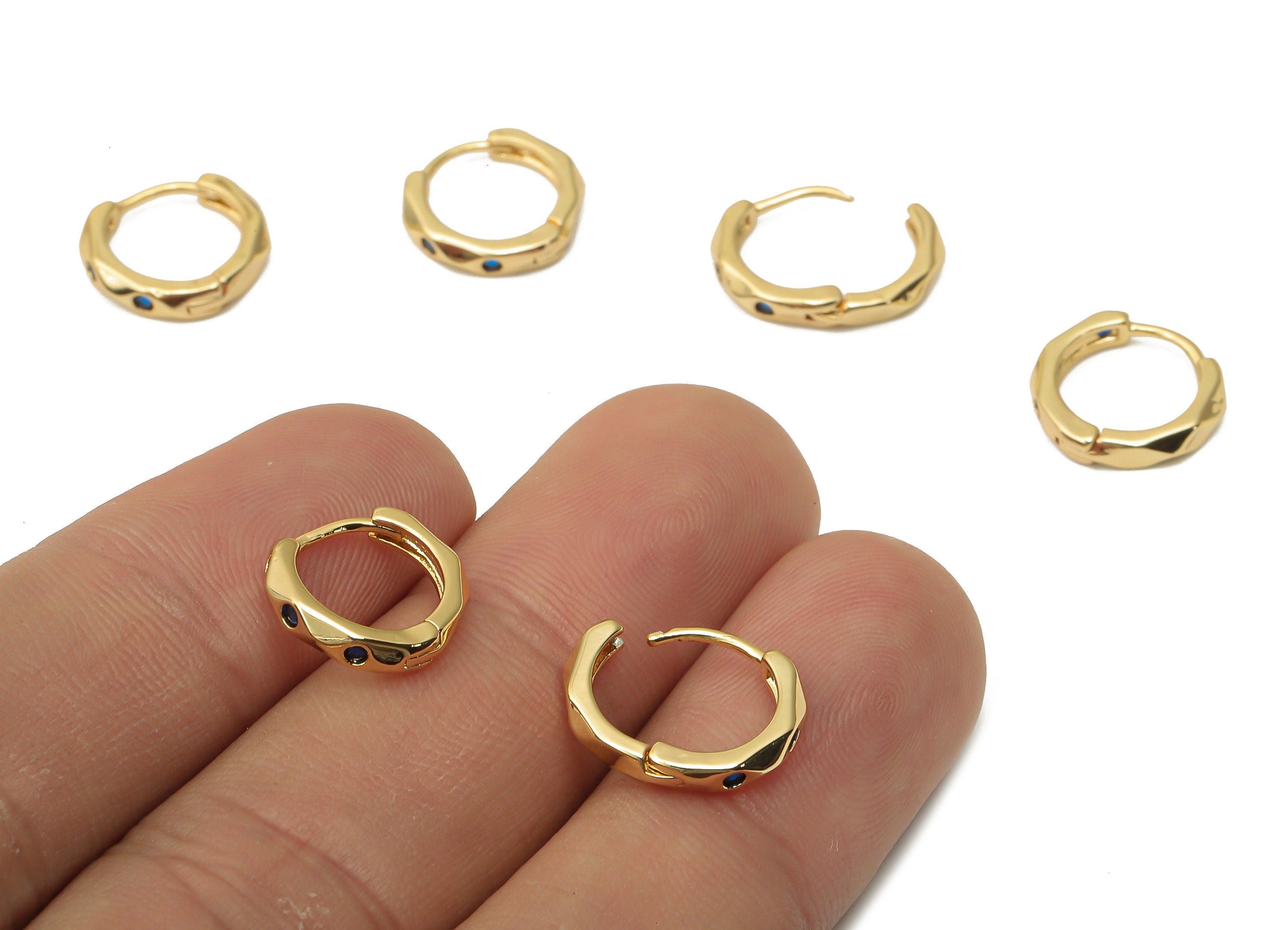 Brass Circle Faceted Earrings Clasps - Brass Huggie Hoop Earrings - 18K Real Gold Tone Plated - 12.22x12.22x2.34mm - RGP4749 - DOMEDBAZAAR