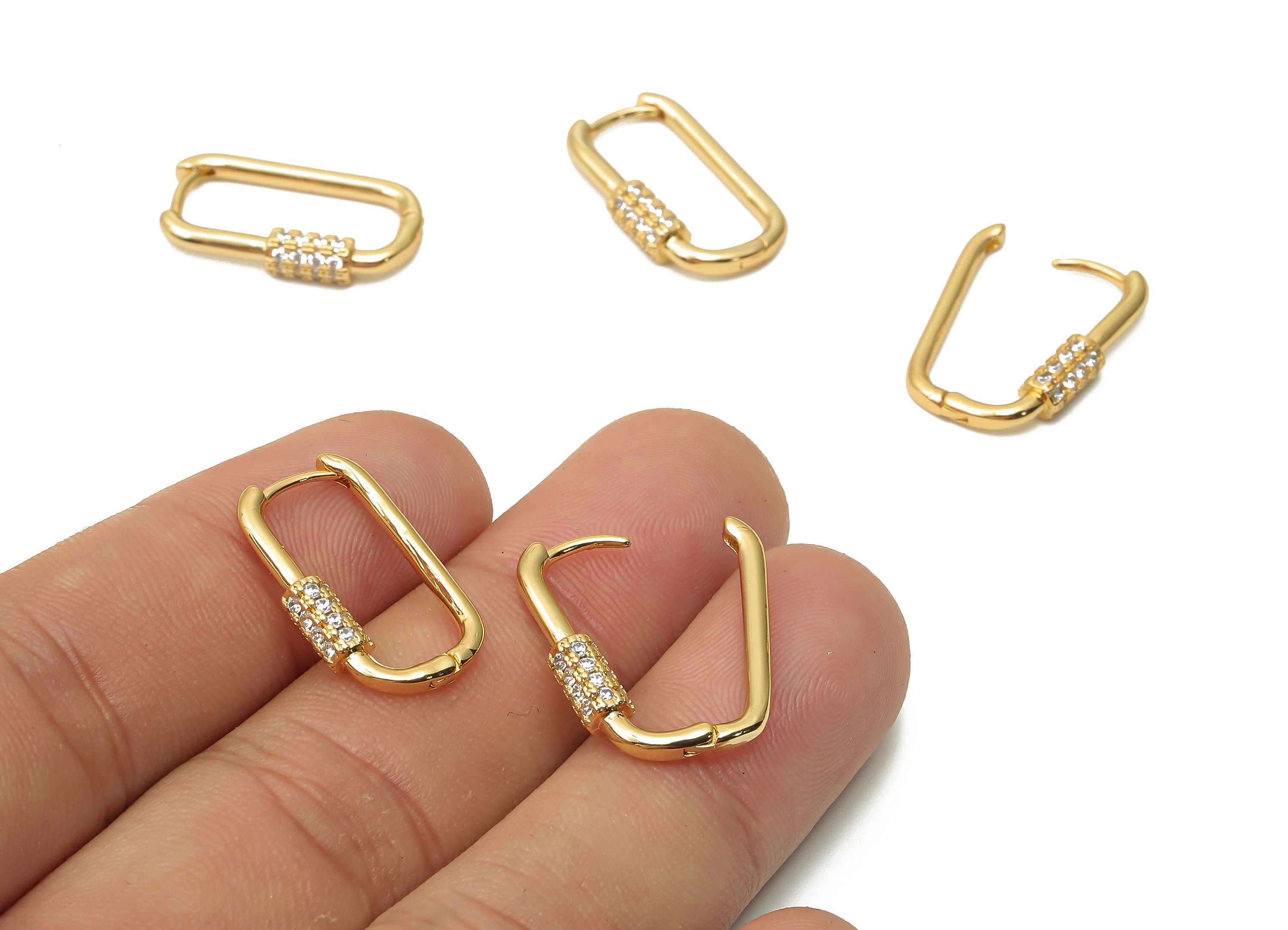 Brass Oval Rectangle Earrings Screw Clasps - Brass Turnbuckle Lock Earrings - Brass Carabiner Earrings - 21.48x12.22x3.6mm - RGP4752 - DOMEDBAZAAR