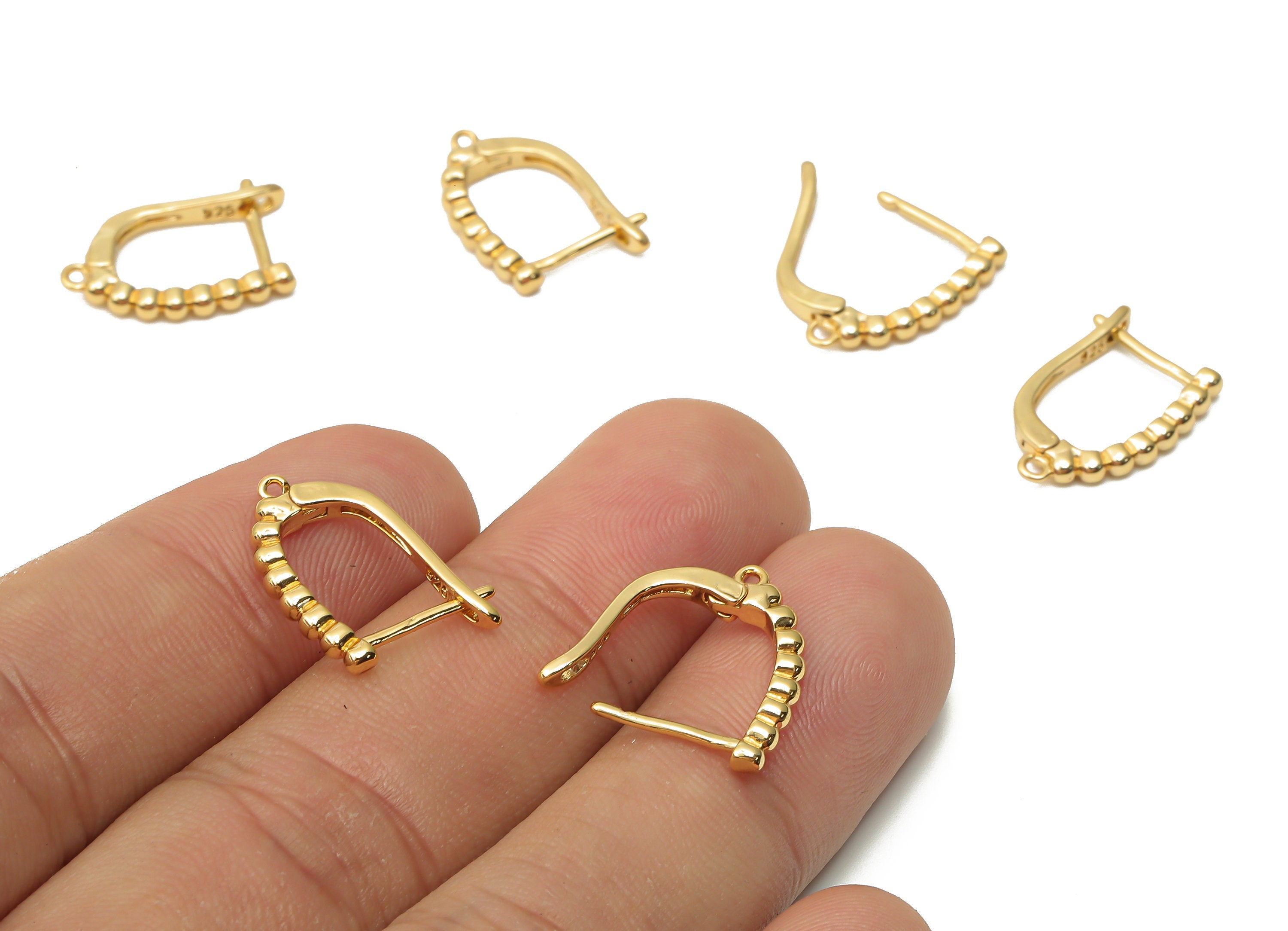 Brass Textured Earrings Clasps - Earrings Clasps With Loop - Brass Earrings - 18K Real Gold Tone Plated - 17.49x12.6x2mm - RGP4757 - DOMEDBAZAAR