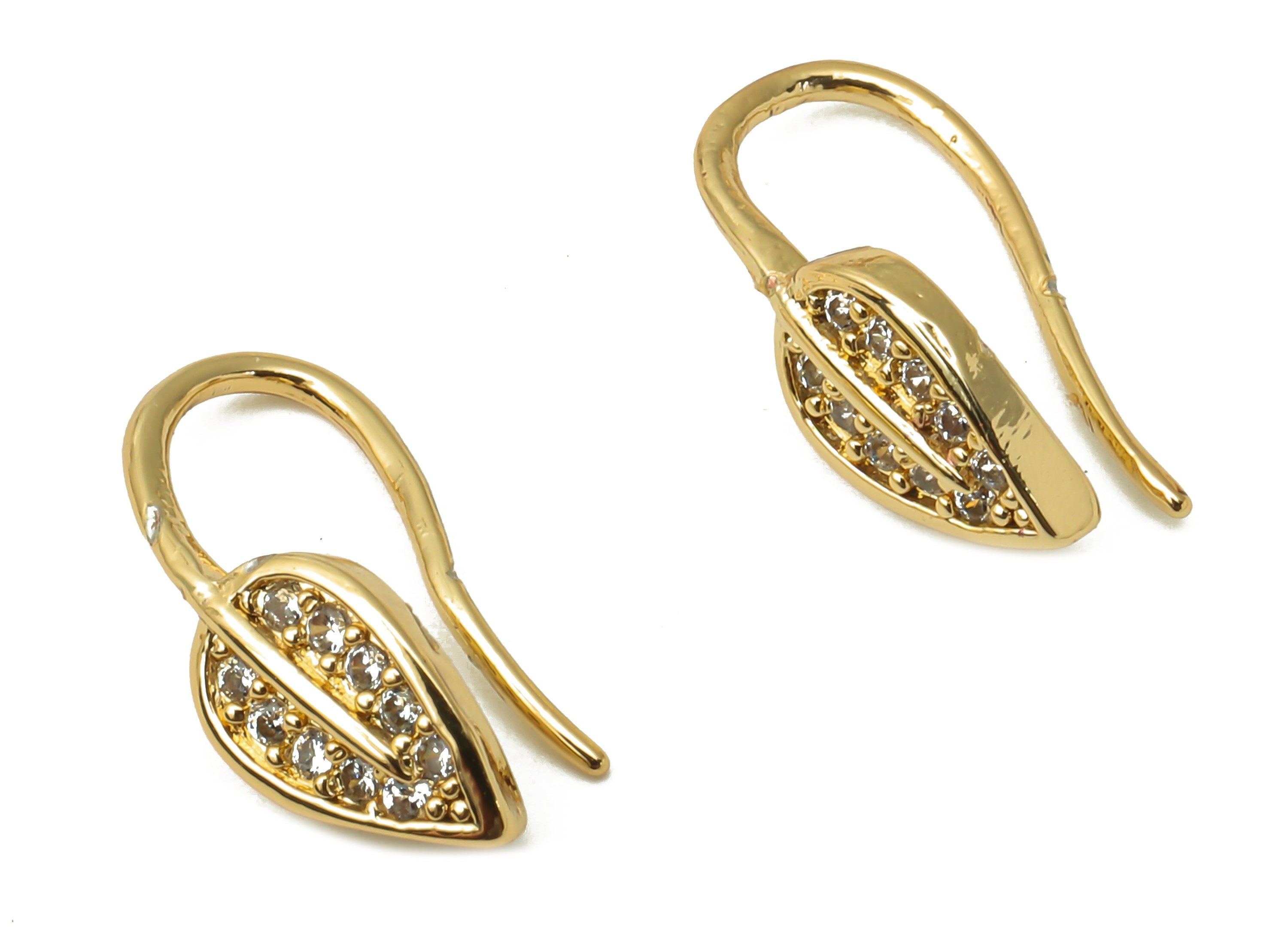 Brass Leaf Earrings Wire With Loop - Gold Plated Earrings - Brass Hook Earrings - 18K Real Gold Tone Plated - 14.64x7.2x1.76mm - RGP4766 - DOMEDBAZAAR