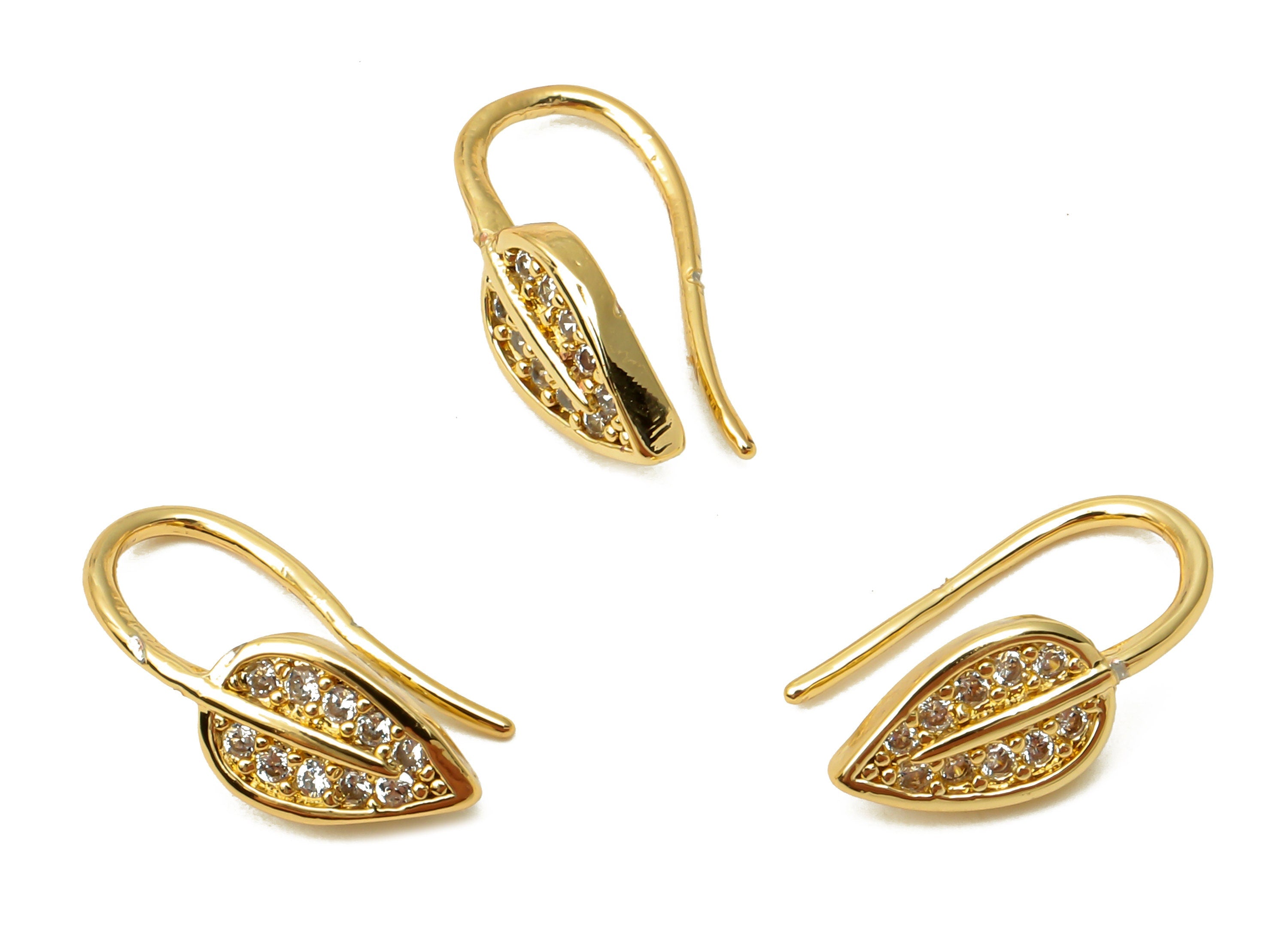 Brass Leaf Earrings Wire With Loop - Gold Plated Earrings - Brass Hook Earrings - 18K Real Gold Tone Plated - 14.64x7.2x1.76mm - RGP4766 - DOMEDBAZAAR