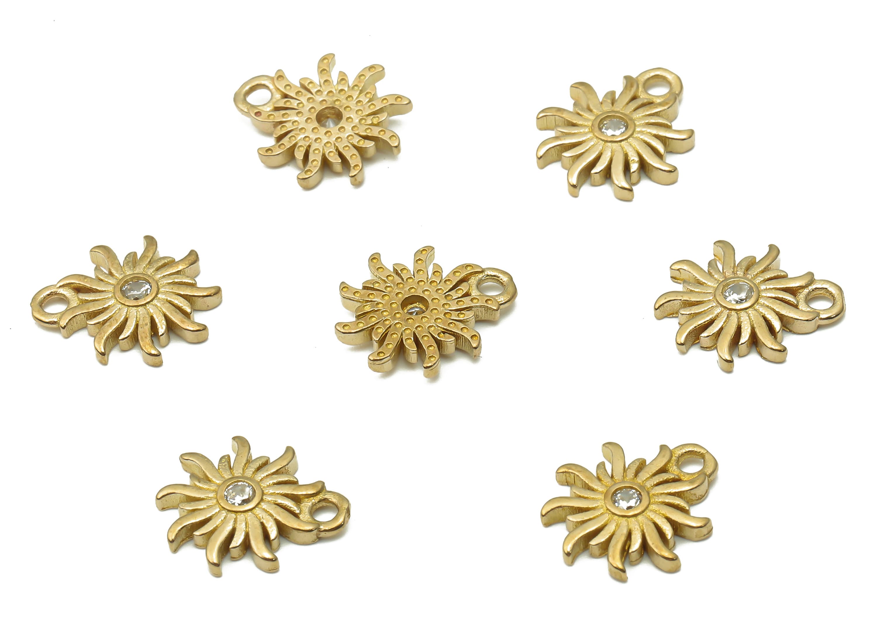 Brass Sun Earring Charms - Raw Brass Mini Sun Pendant With Zircon - Brass Earring - Brass Necklace - For Bracelet - 12.1x10.5x1.8mm - PP7692 - DOMEDBAZAAR