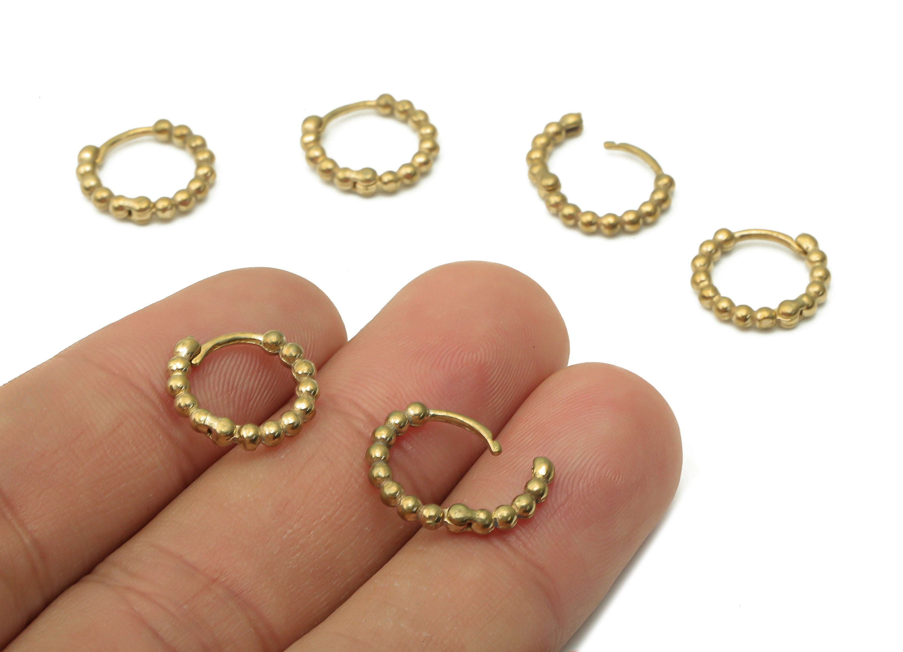 Brass Round Ball One Touch Earrings - Raw Brass Circle Ball One Touch Hoop Earring Clasps - Brass Huggie Clasps - 13.8x13.82x2.48mm - PP7685 - DOMEDBAZAAR