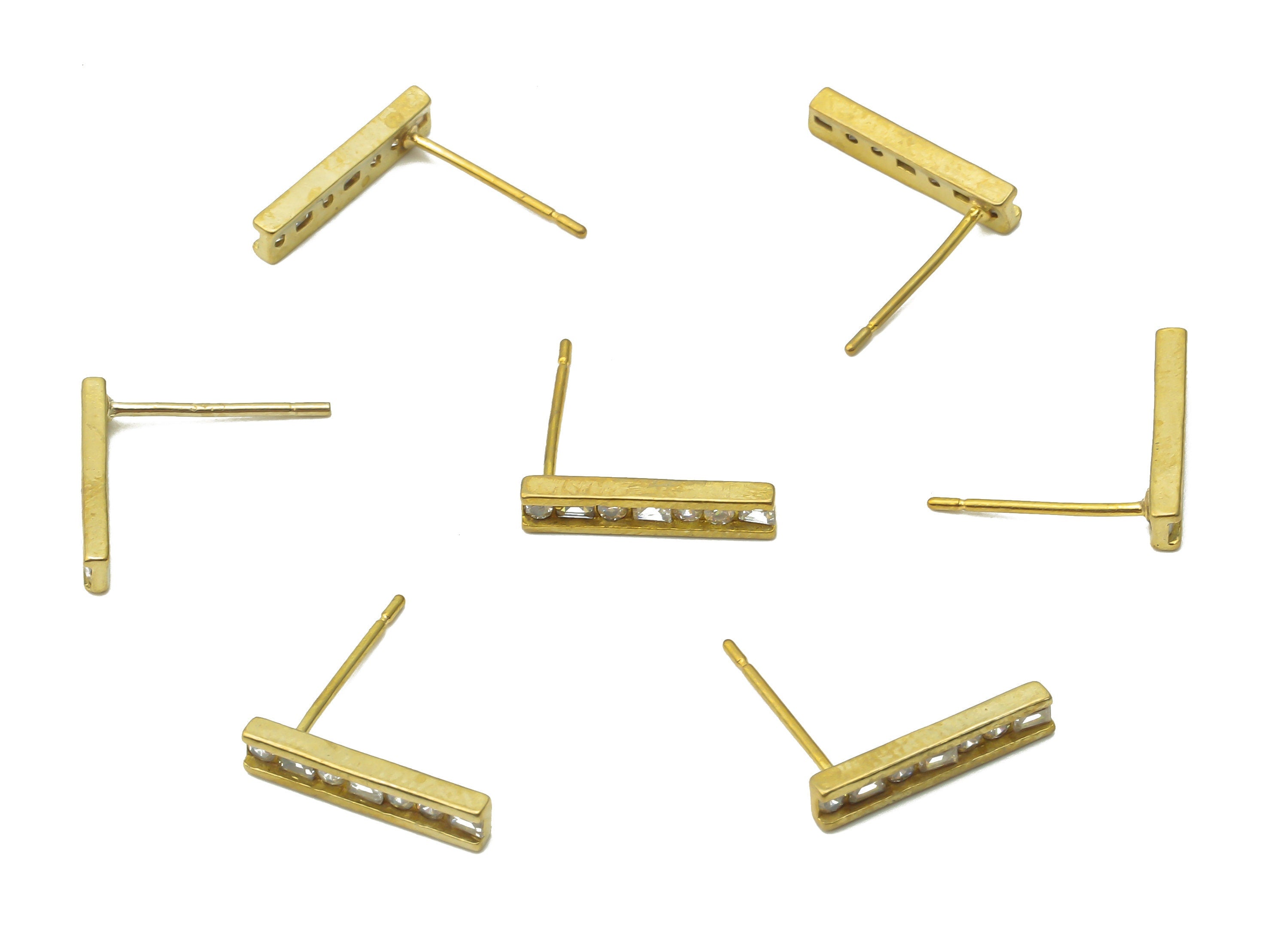 Brass Earring Stud - Raw Brass Earring Stud With Zircon - Raw Brass Earring Post - Earring Studs - Earring Post - 13.6x2.92x1.66mm - PP7710 - DOMEDBAZAAR