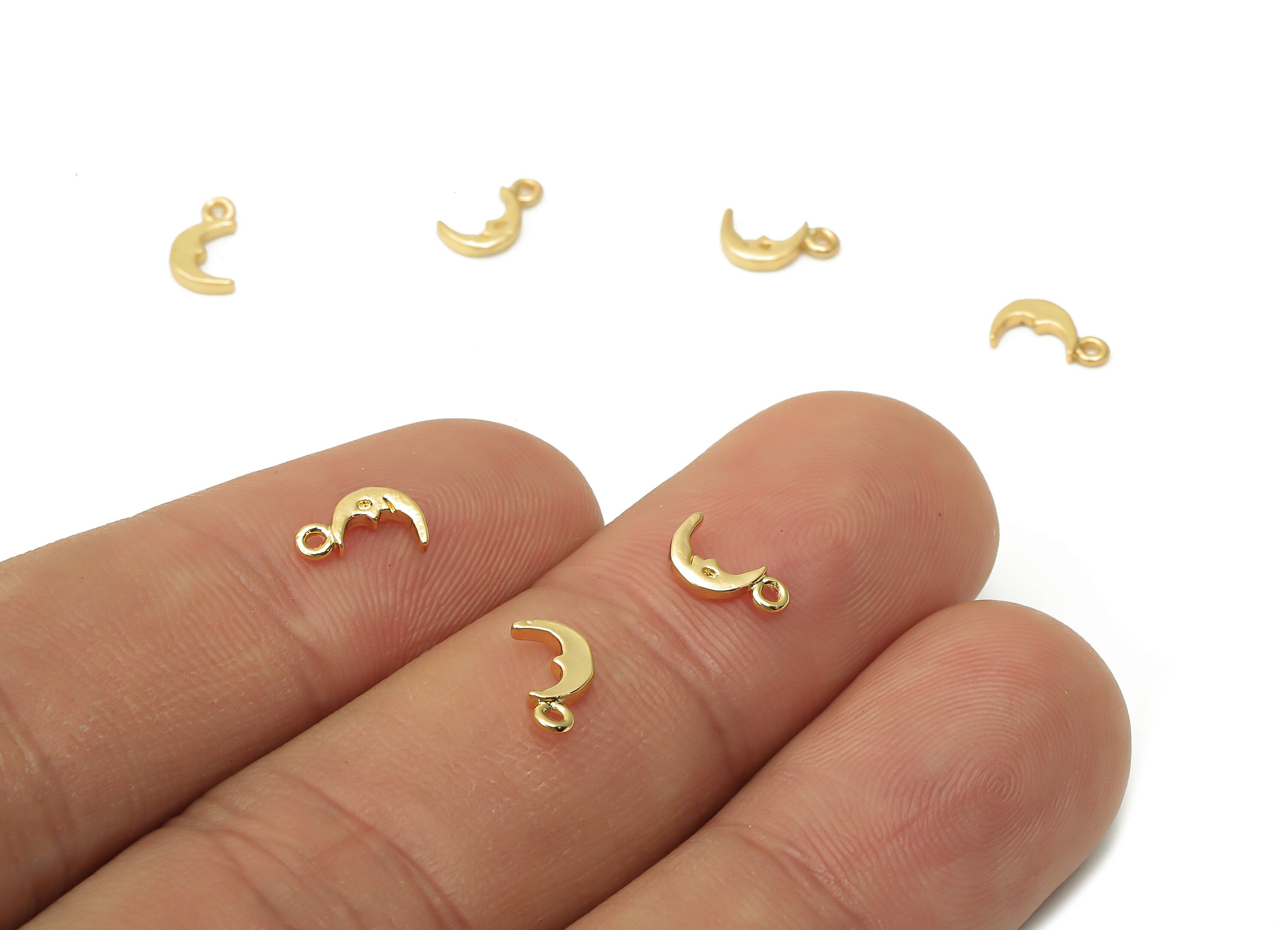 Brass Mini Crescent Face Earring Charm With loop - Brass Moon Face Pendant - For Bracelet - 18K Real Gold Plated- 7.33x4.04x0.96mm- RGP4784 - DOMEDBAZAAR