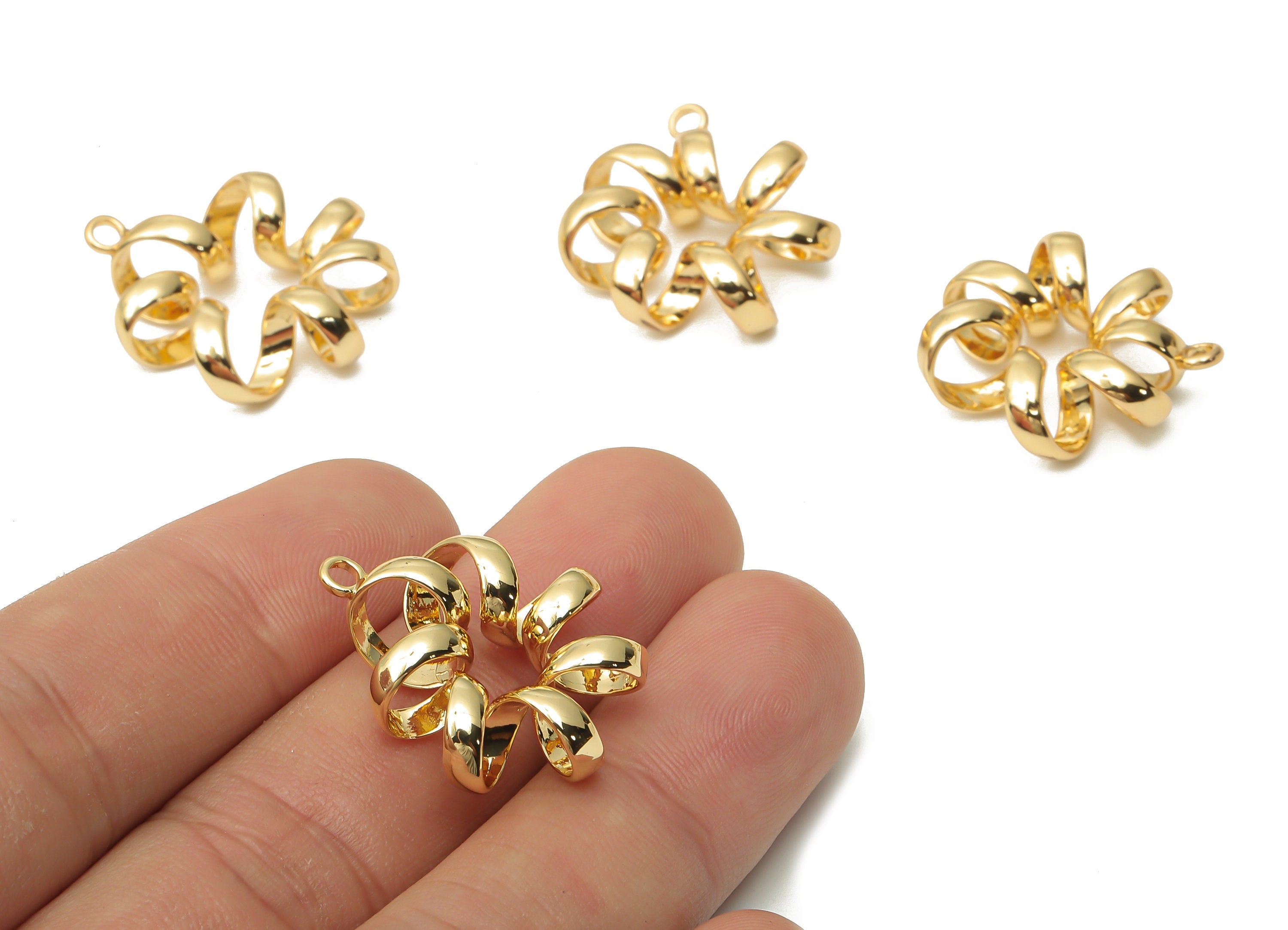 Brass Curled Earring Charm - Brass Irregular Necklace - Brass Spiral Rings Pendant - 18K Real Gold Plated - 26.45x22.71x0.83mm - RGP4786 - DOMEDBAZAAR