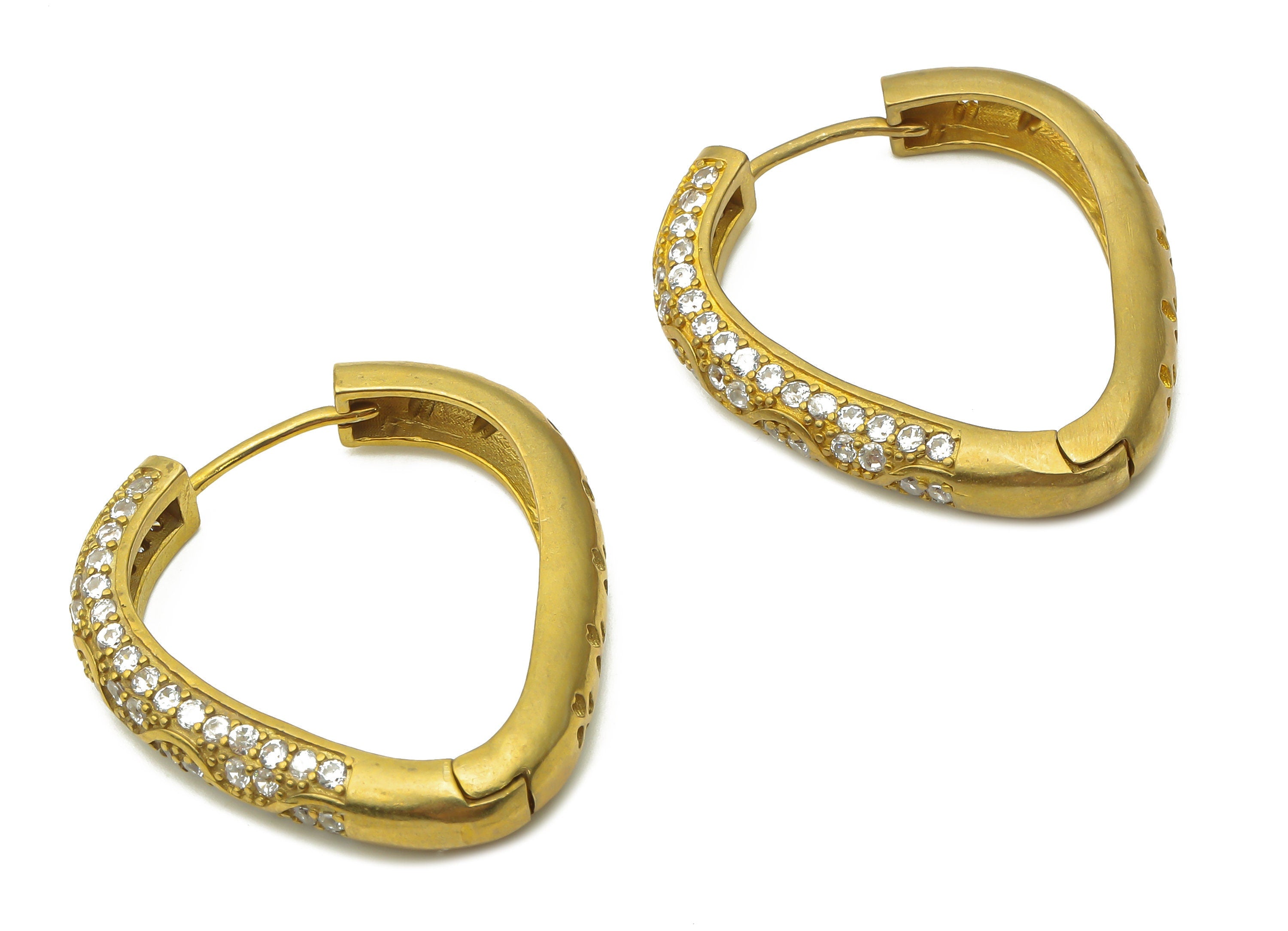 Brass Drop Huggie Hoop Earrings - Raw Brass Teardrop Huggie Hoop Earring with Zircon - Brass Textured Hoop Earrings - 34.2x30x2.14mm- PP7714 - DOMEDBAZAAR