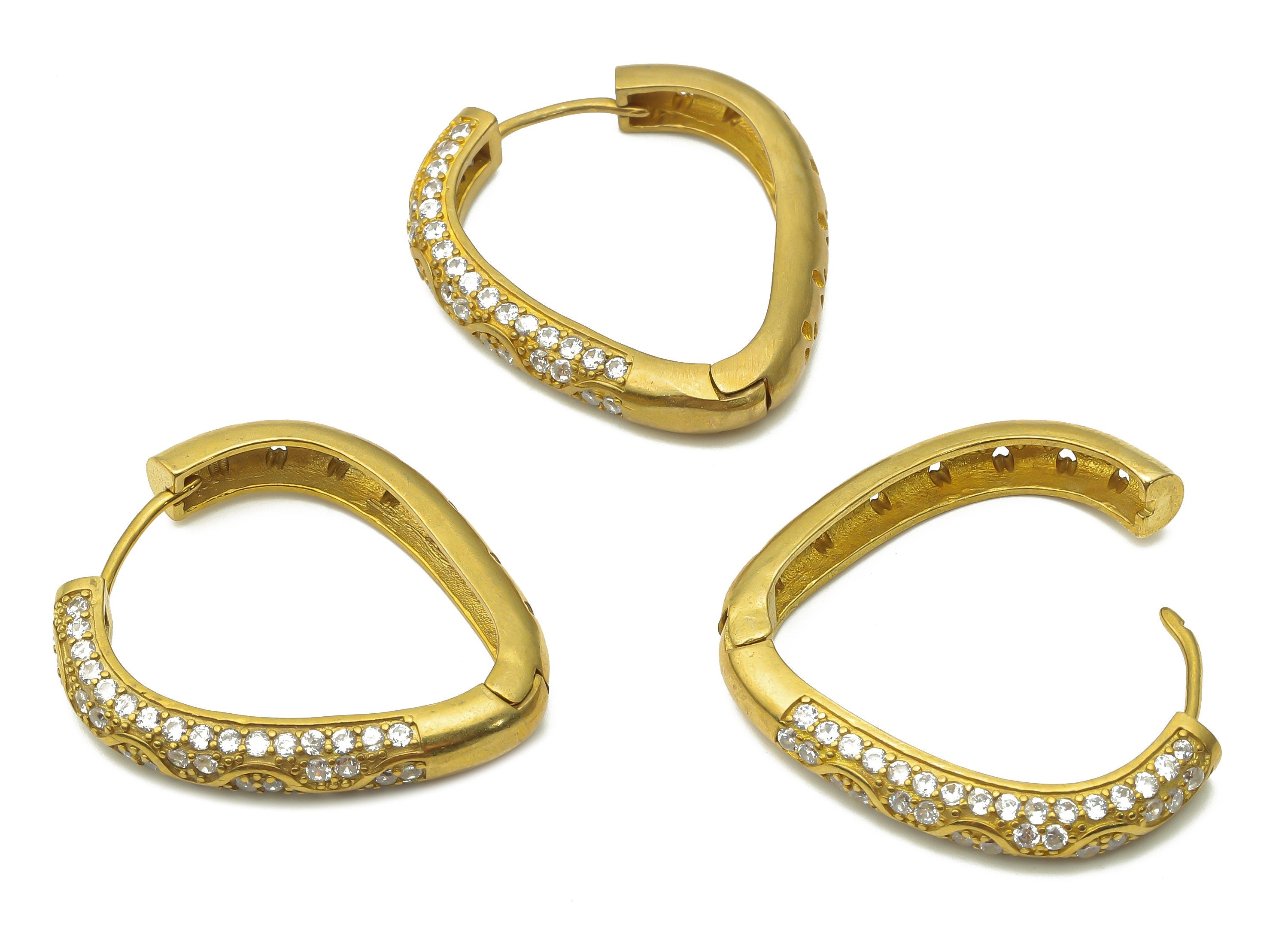 Brass Drop Huggie Hoop Earrings - Raw Brass Teardrop Huggie Hoop Earring with Zircon - Brass Textured Hoop Earrings - 34.2x30x2.14mm- PP7714 - DOMEDBAZAAR