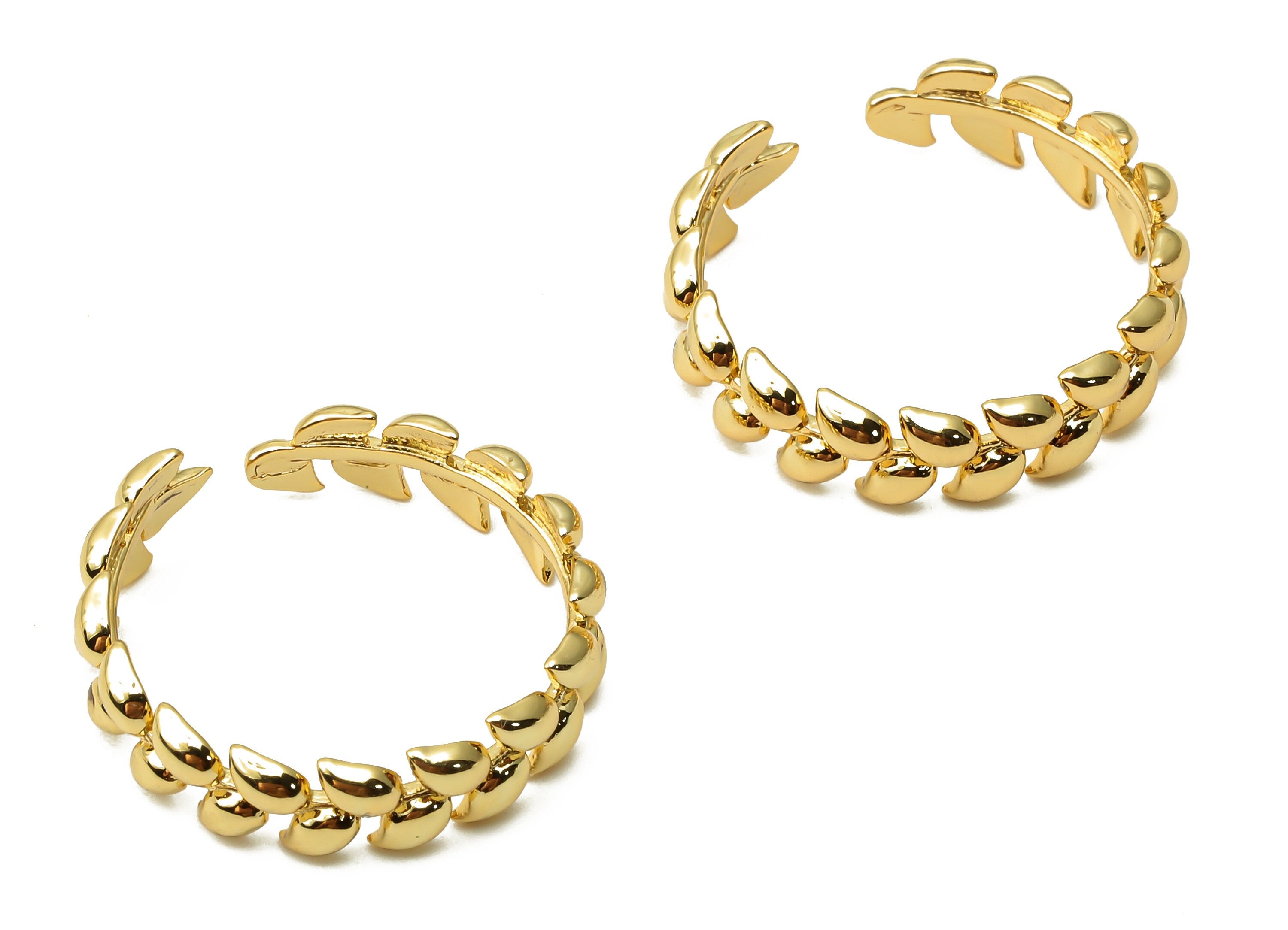 Brass Open Leaf Hoop Charm - Brass Leaf Ring Branch Hoop - Brass Circle Open Ring - 18K Real Gold Plated - 20.93x20.93x1.55mm - RGP4791 - DOMEDBAZAAR