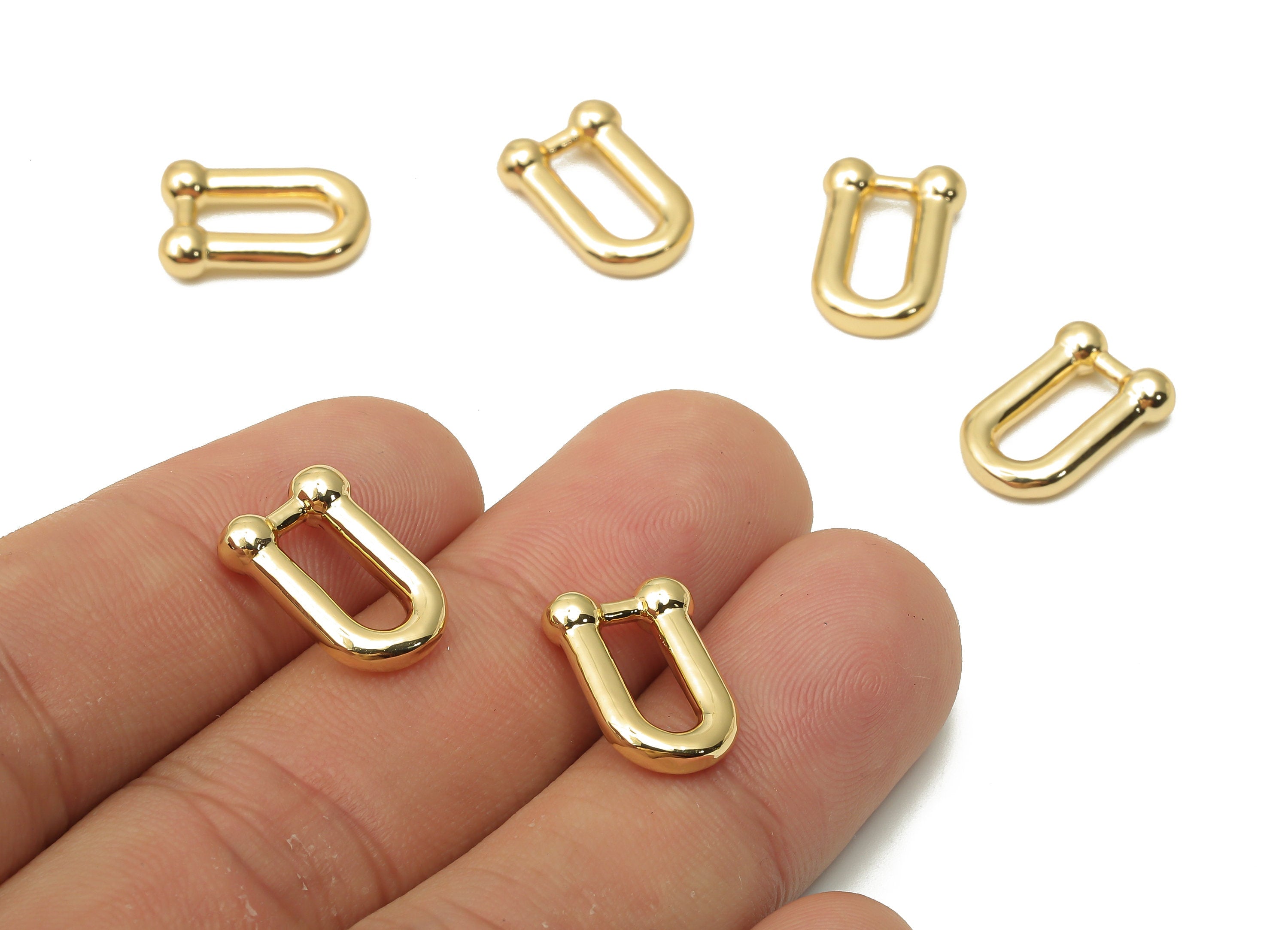 Brass U Link Earring Charm – Brass Thick U Hoop Earrings - Brass Horsehoe Earrings - 18K Real Gold Plated - 15.15x10.4x3.8mm - RGP4792 - DOMEDBAZAAR