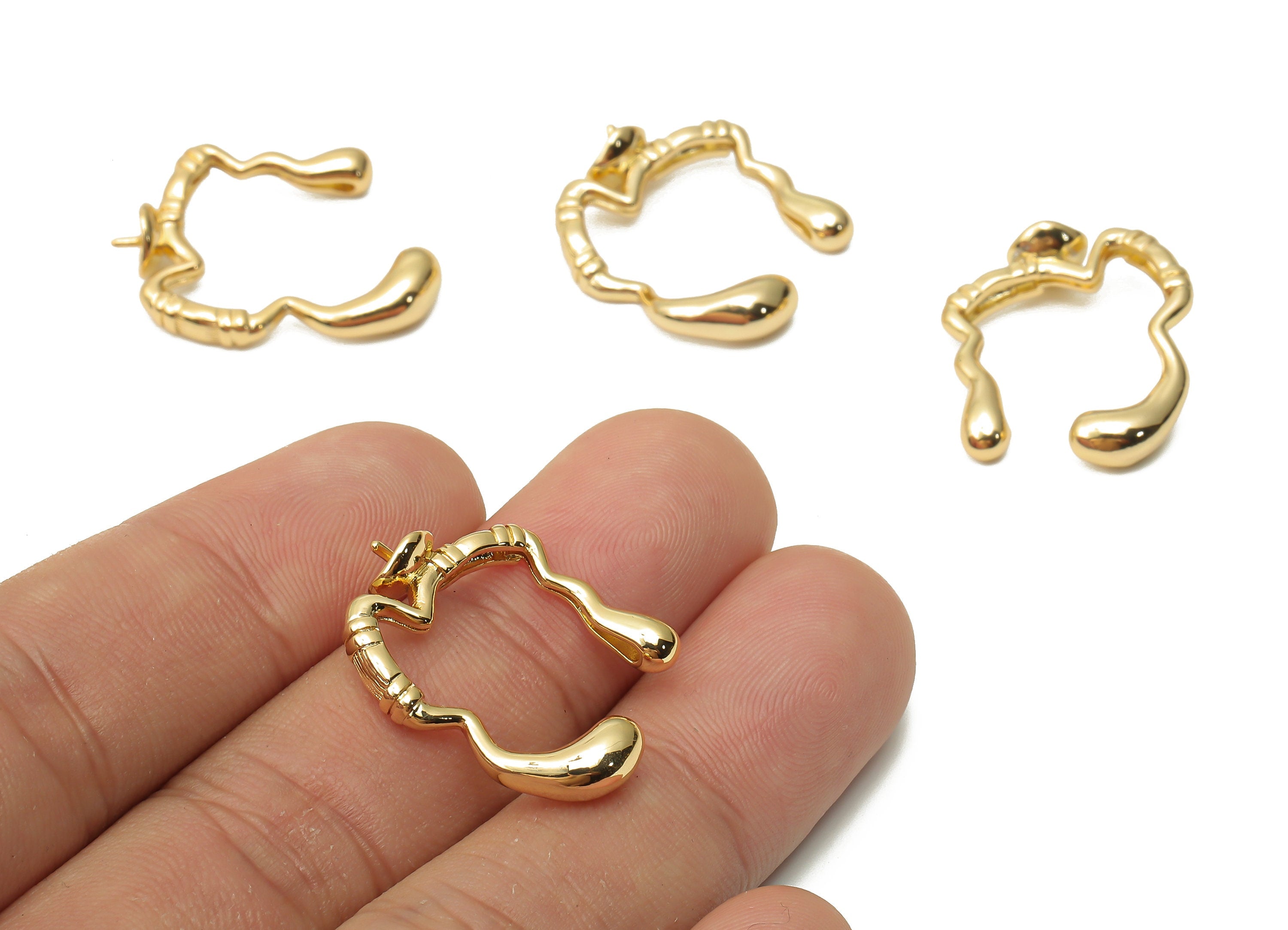 Brass Gold Plated Irregular Earrings - Brass Earring for Pearl - Brass Melting Earring - 18K Real Gold Plated- 26.48x19.15x6.07mm - RGP4794 - DOMEDBAZAAR