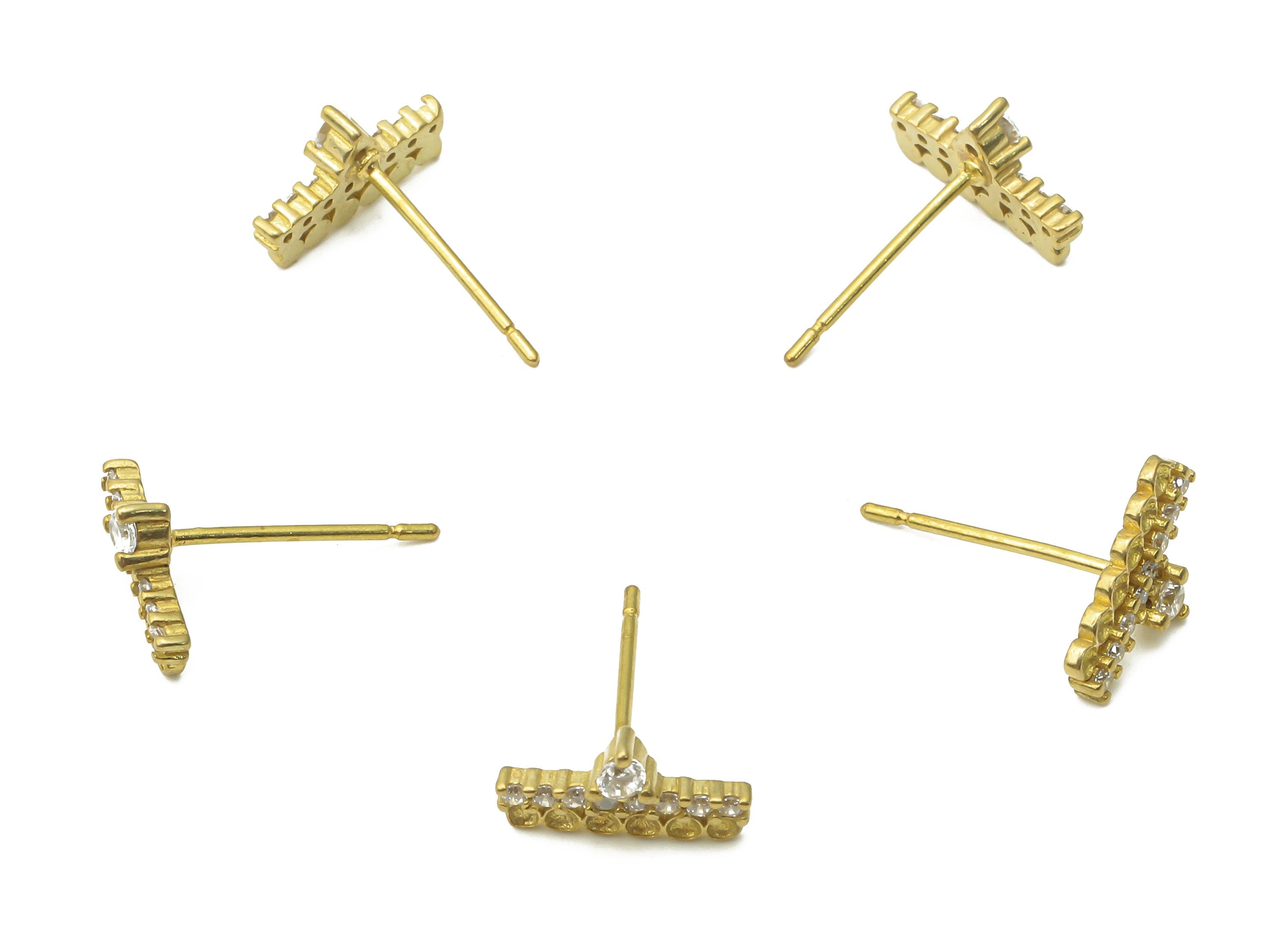 Brass Earring Stud - Raw Brass Earring Stud With Zircon - Brass Earring Post - Earring Studs - Earring Post - 10.38x5.87x1.46mm- PP7720 - DOMEDBAZAAR